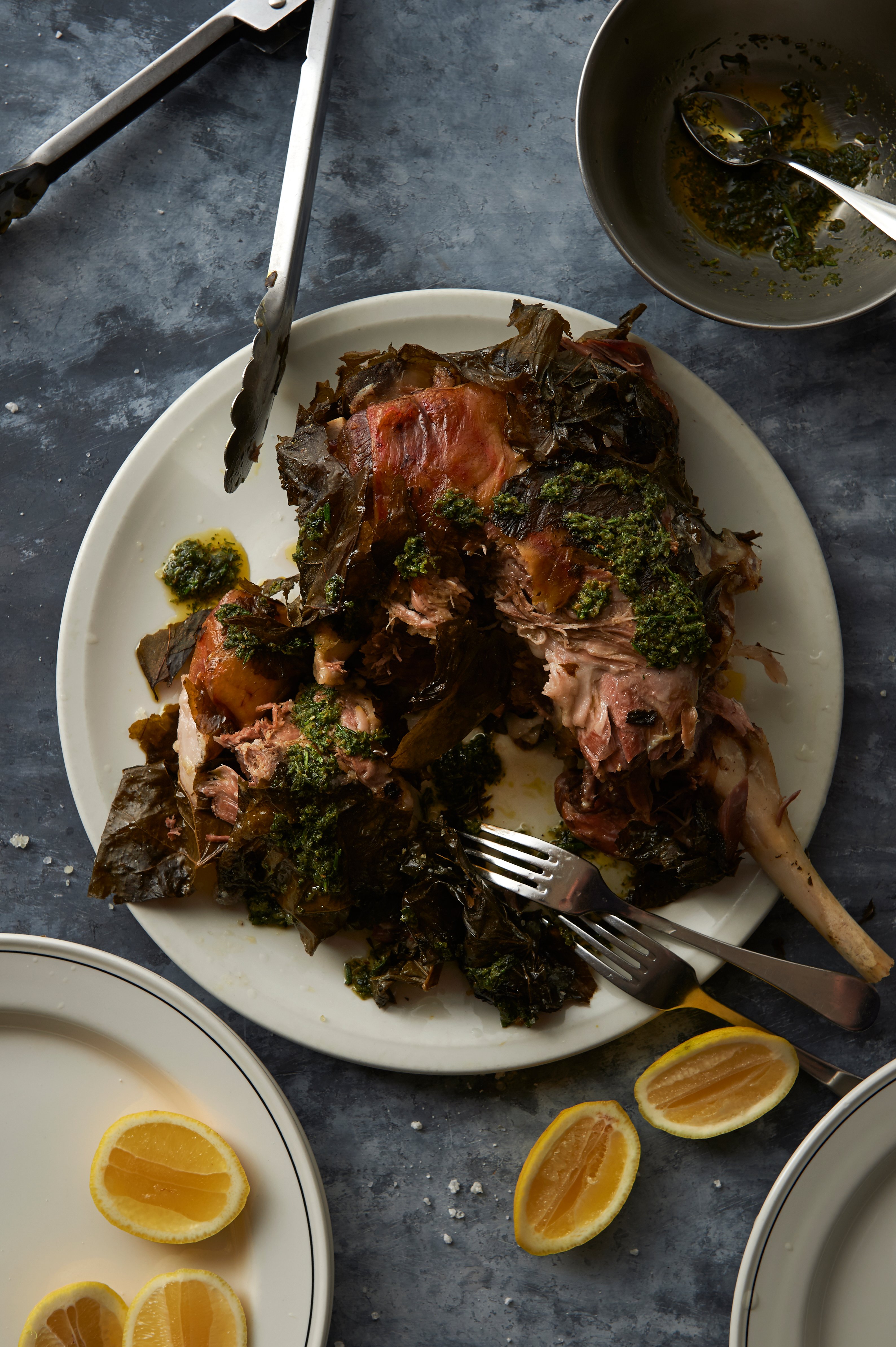 Salt-baked lamb