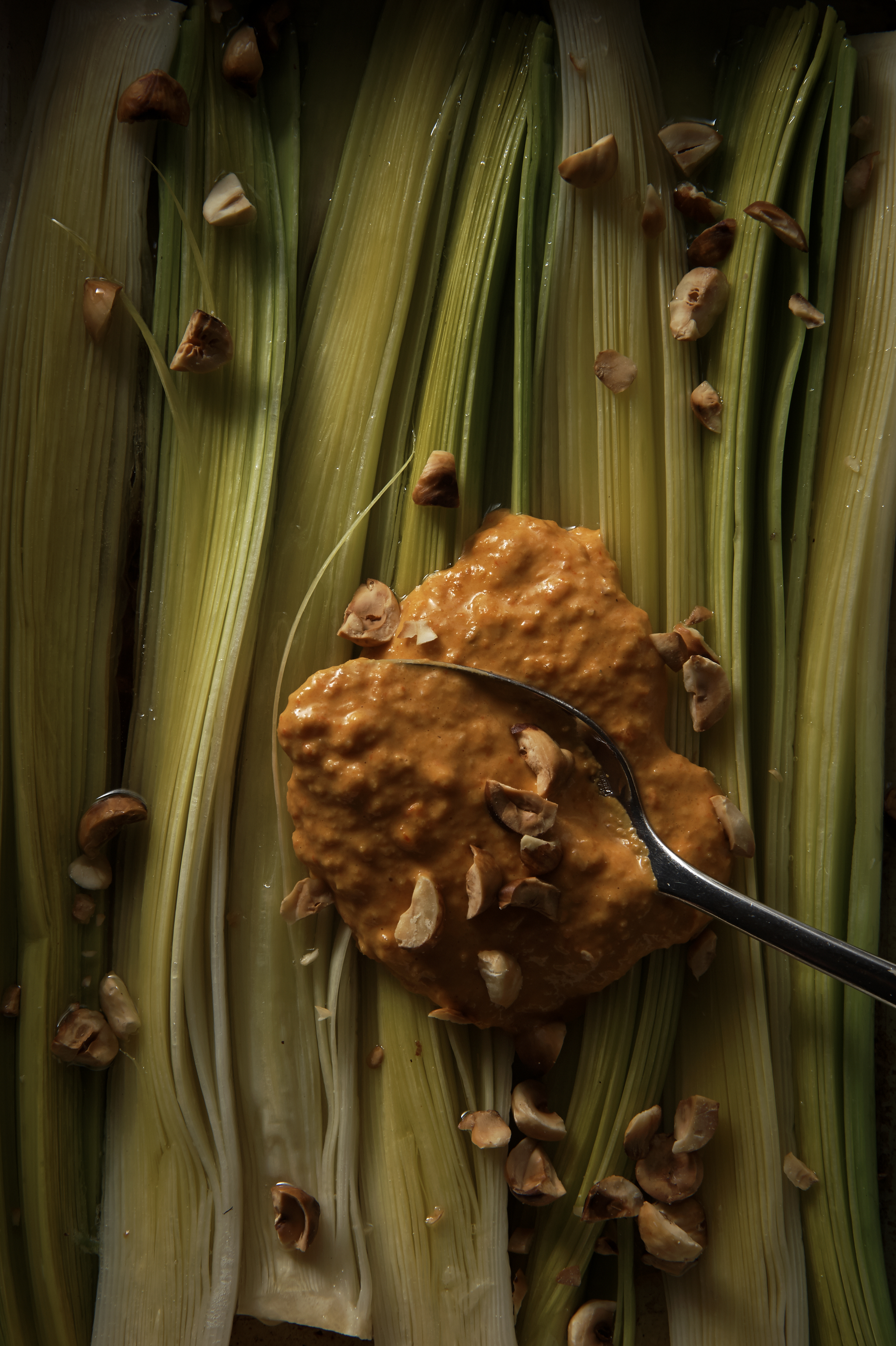 Leeks with romesco sauce