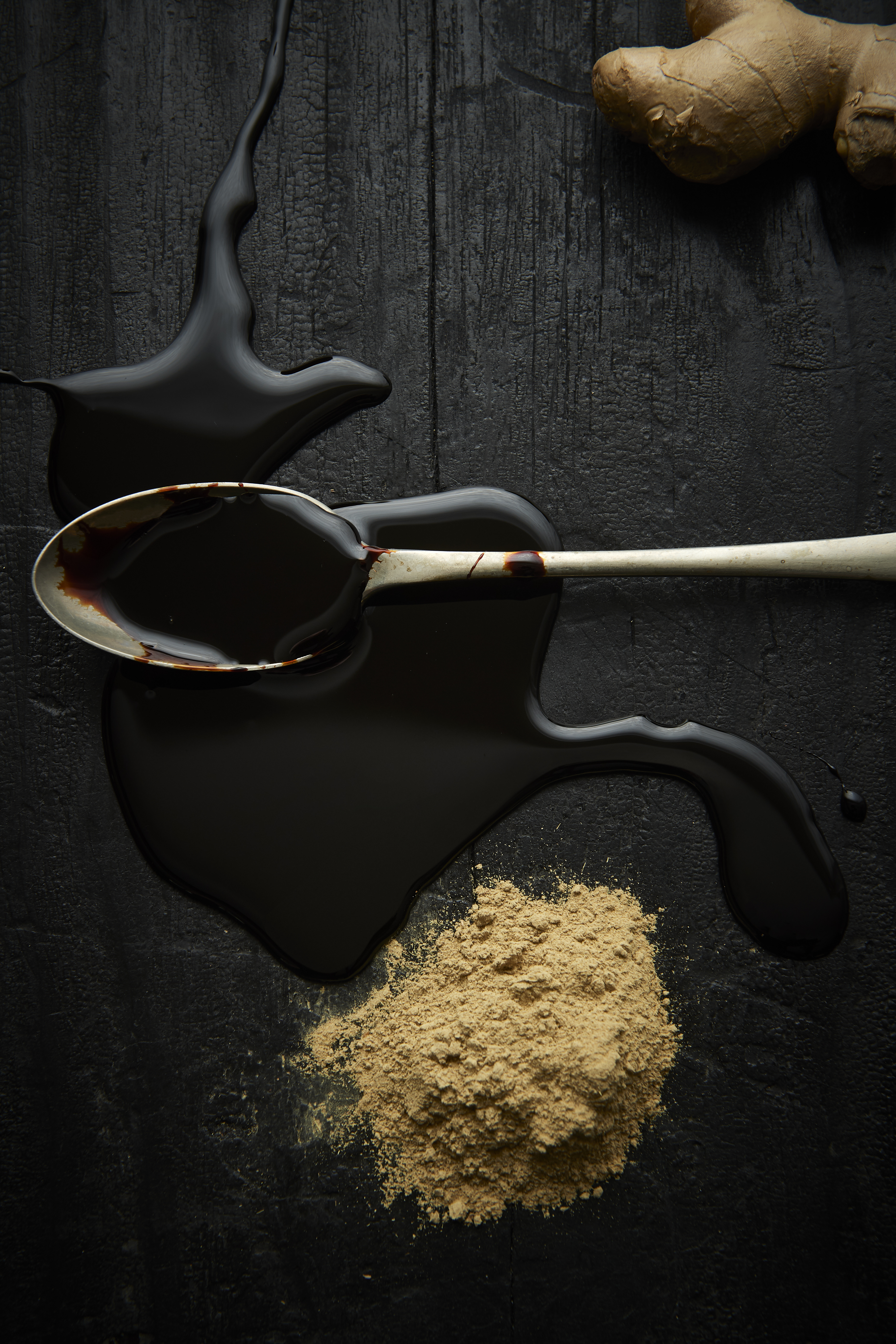 Licorice molasses cake with candied ginger