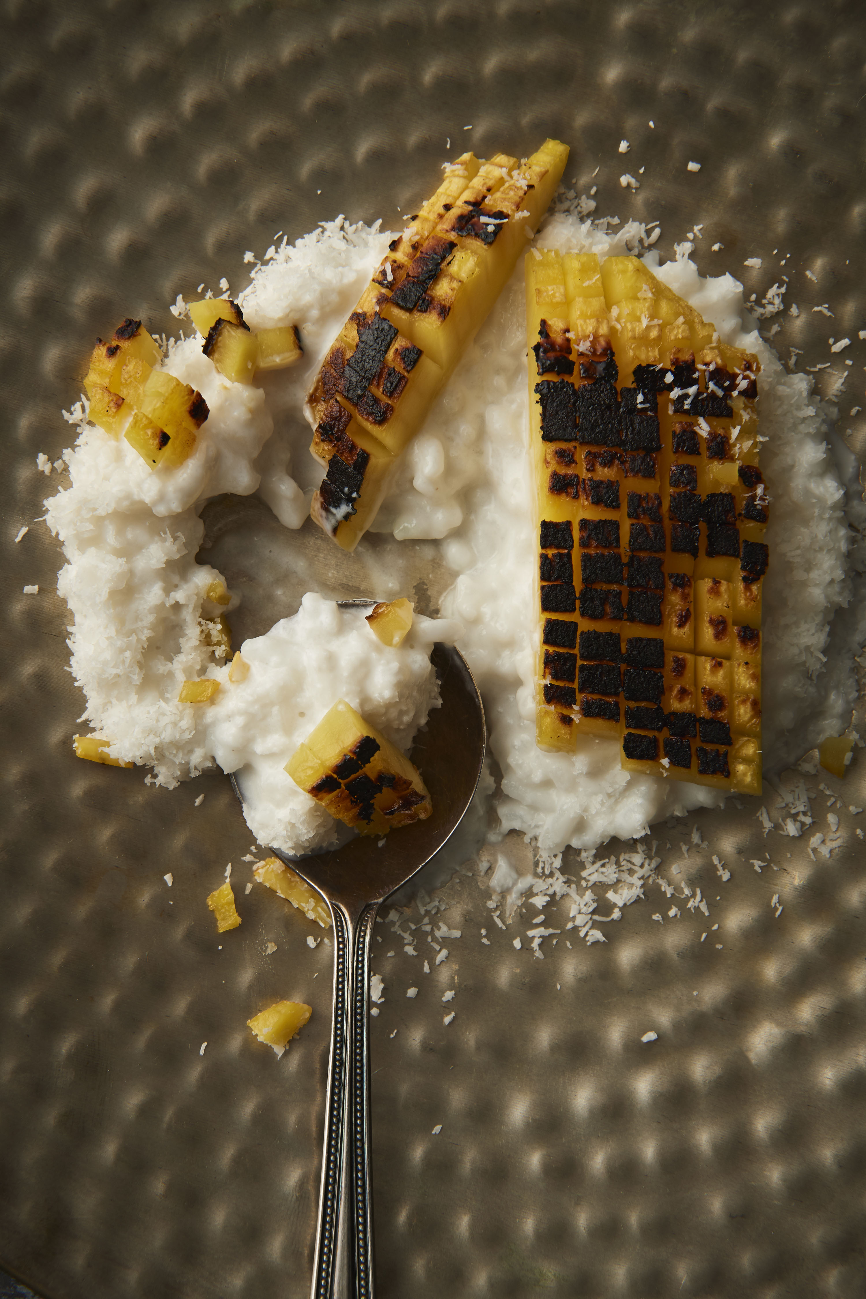 Coconut sticky rice with grilled mango