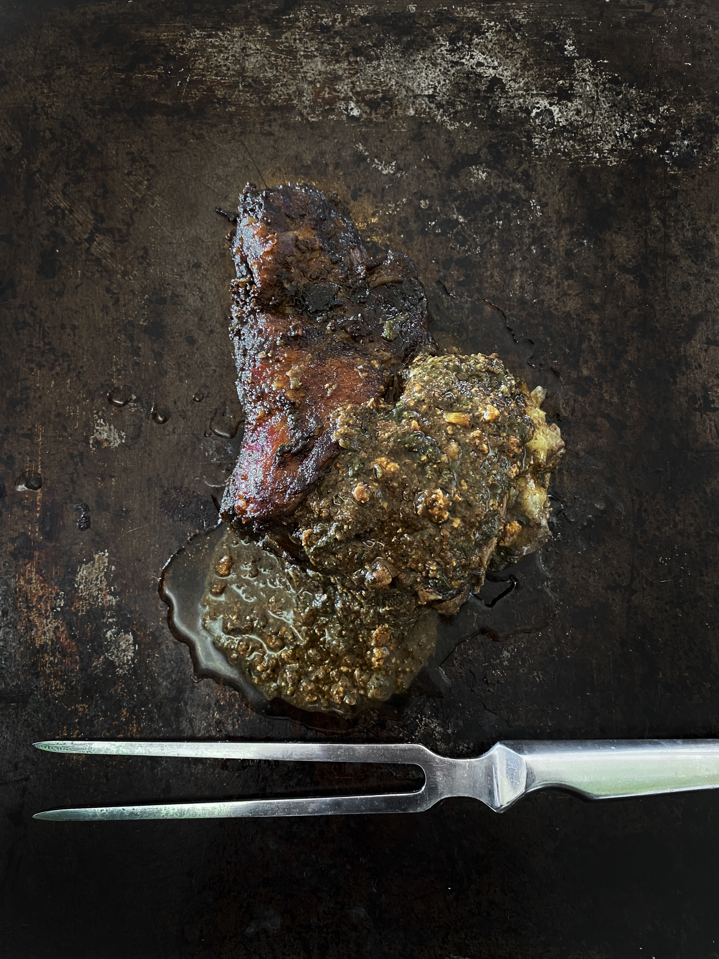 Spring greens and shredded lamb shoulder
