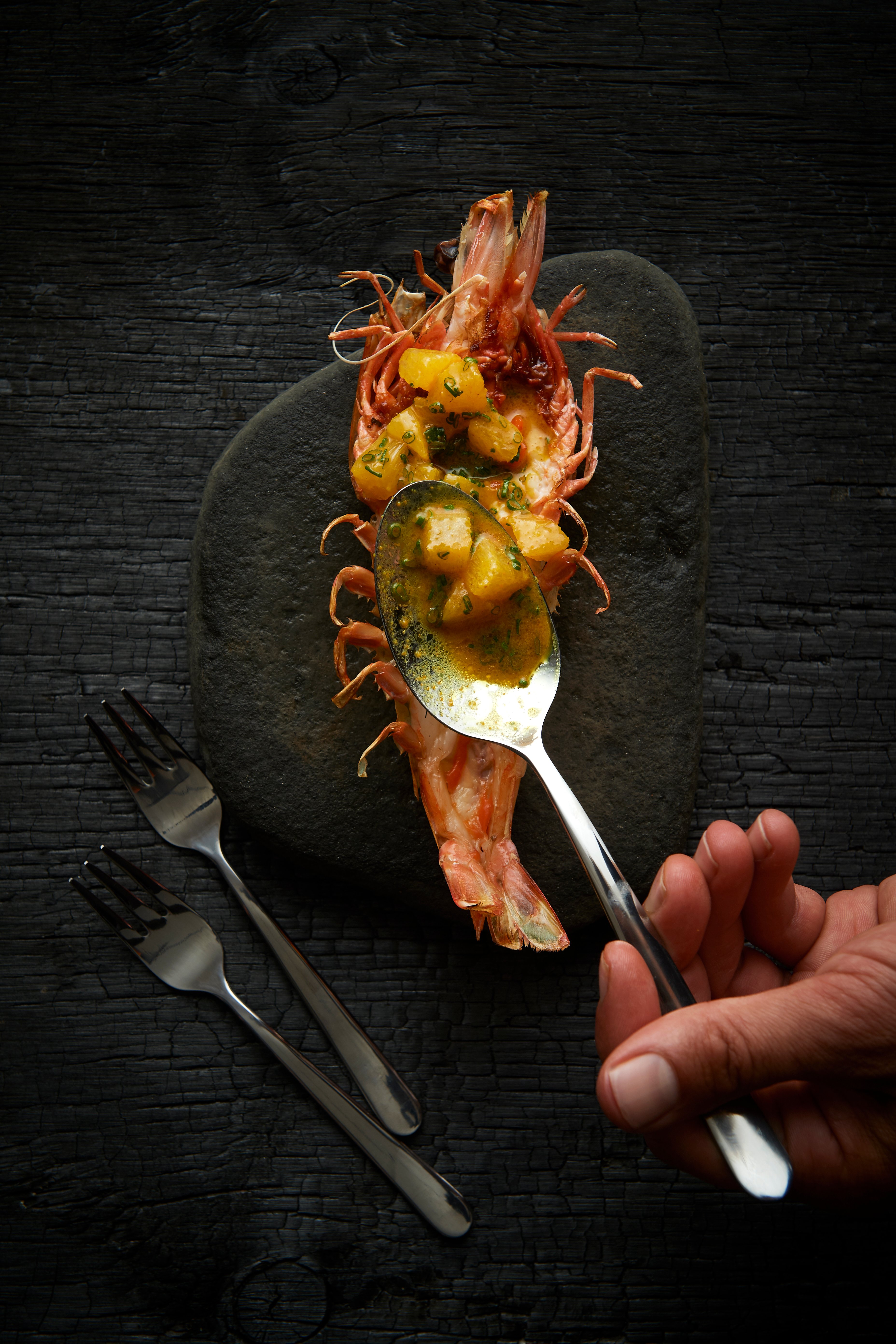 Grilled prawns with orange coronation dressing