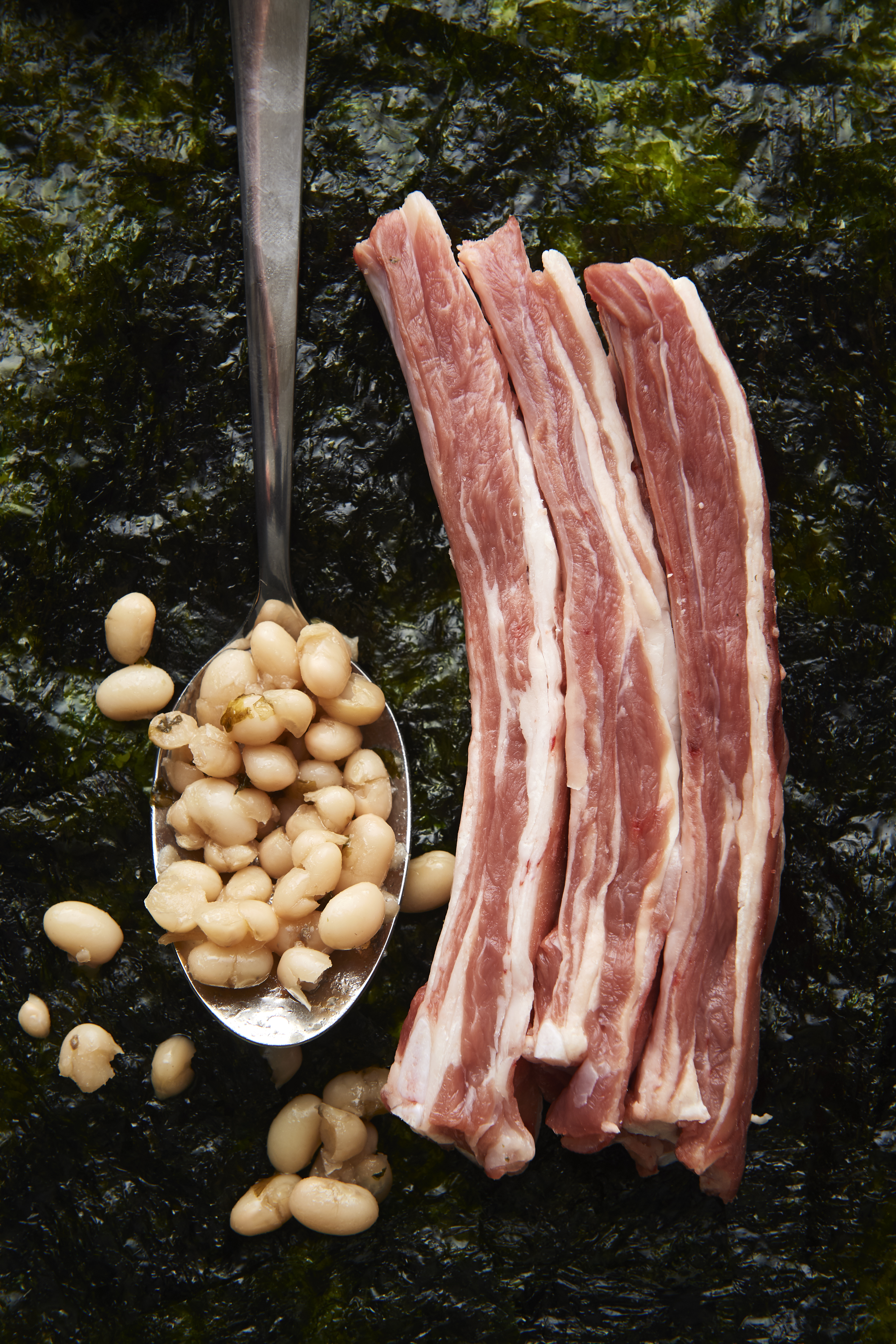 White beans with lamb ribs and green goddess sauce