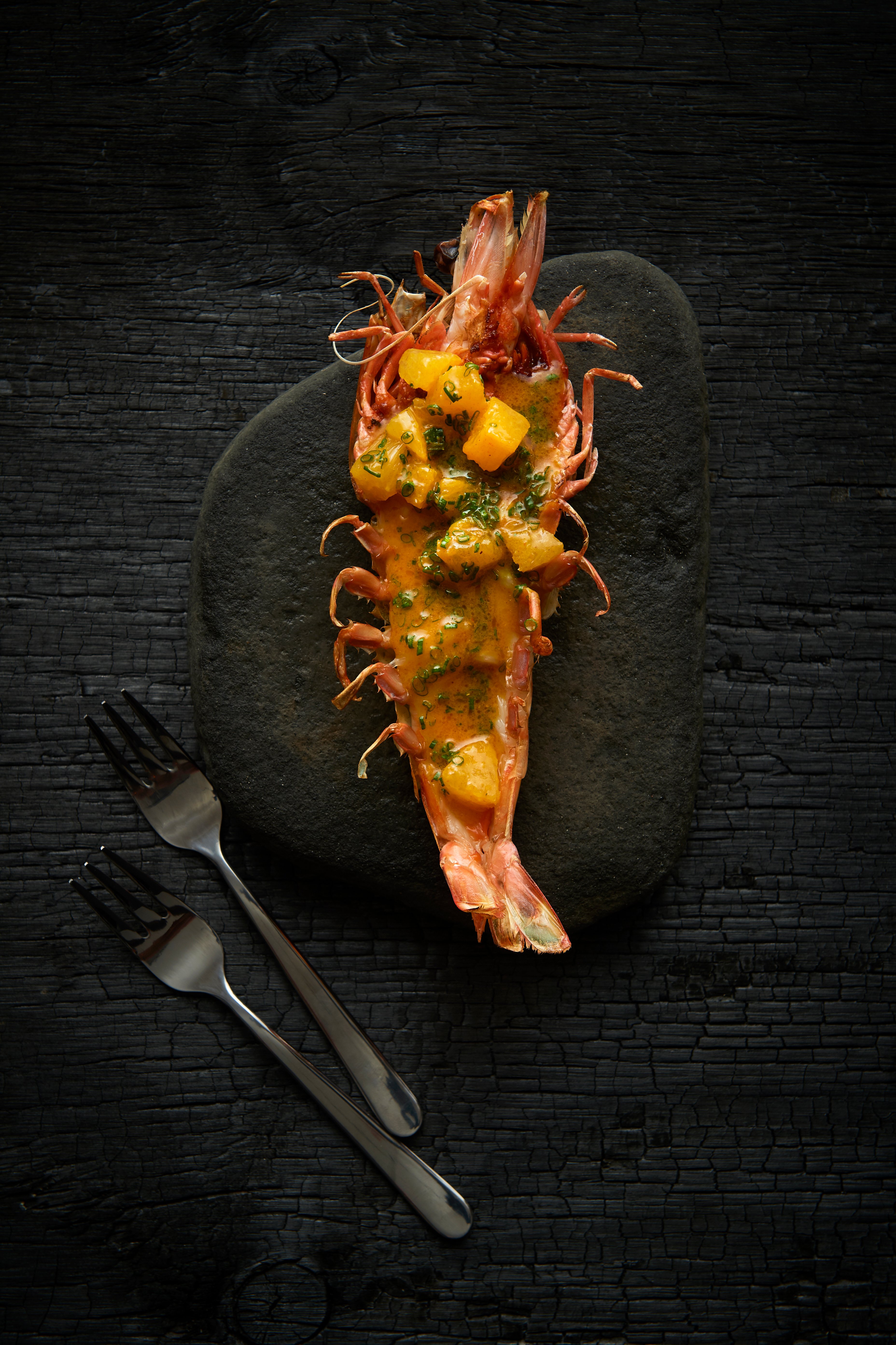 Grilled prawns with orange coronation dressing
