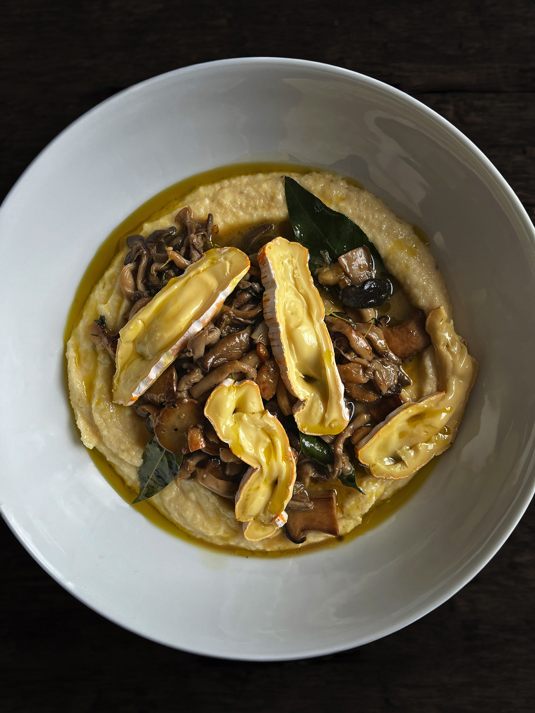 Braised mushrooms, soft polenta and taleggio