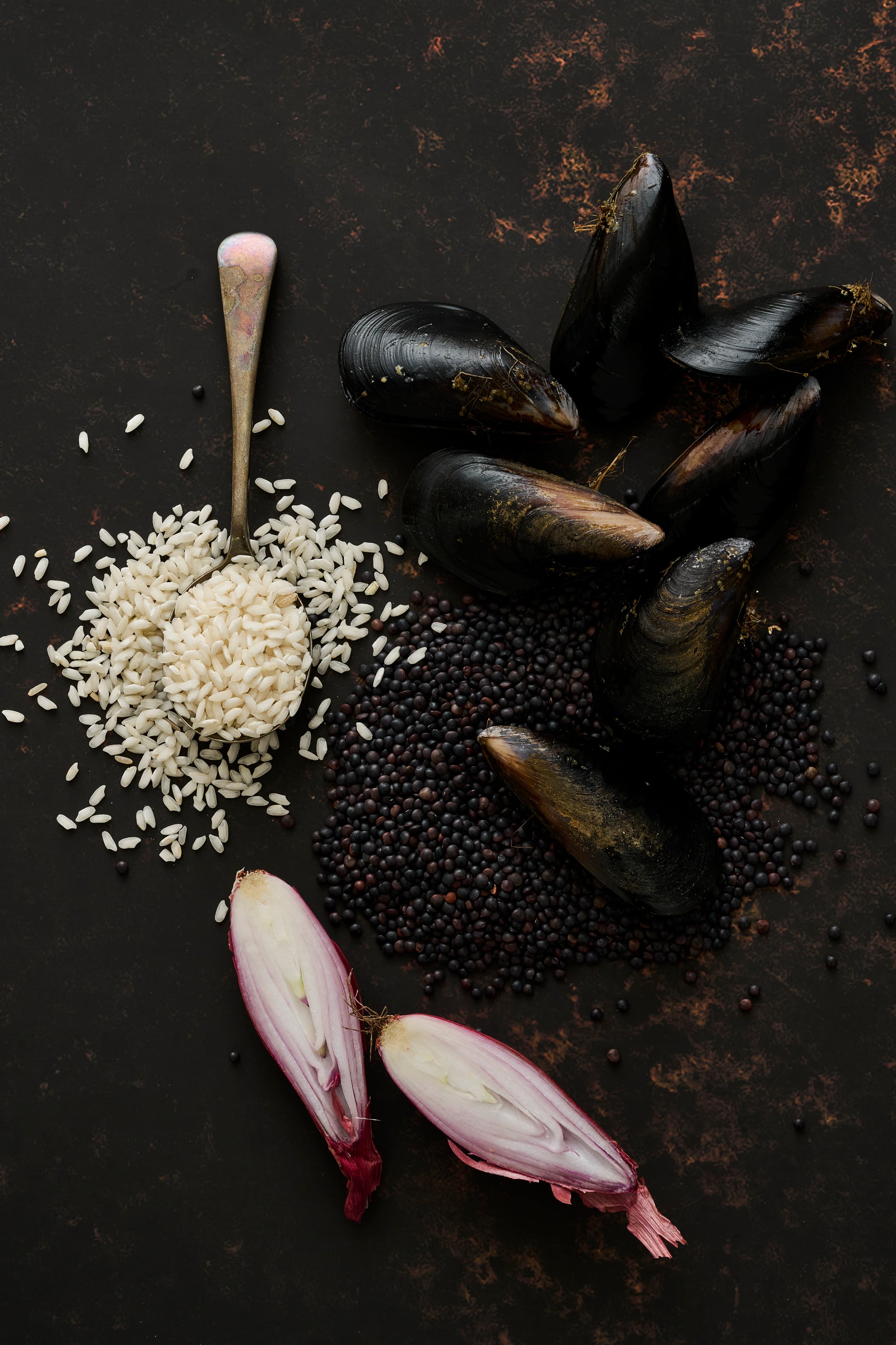 Mussel and beluga lentil risotto