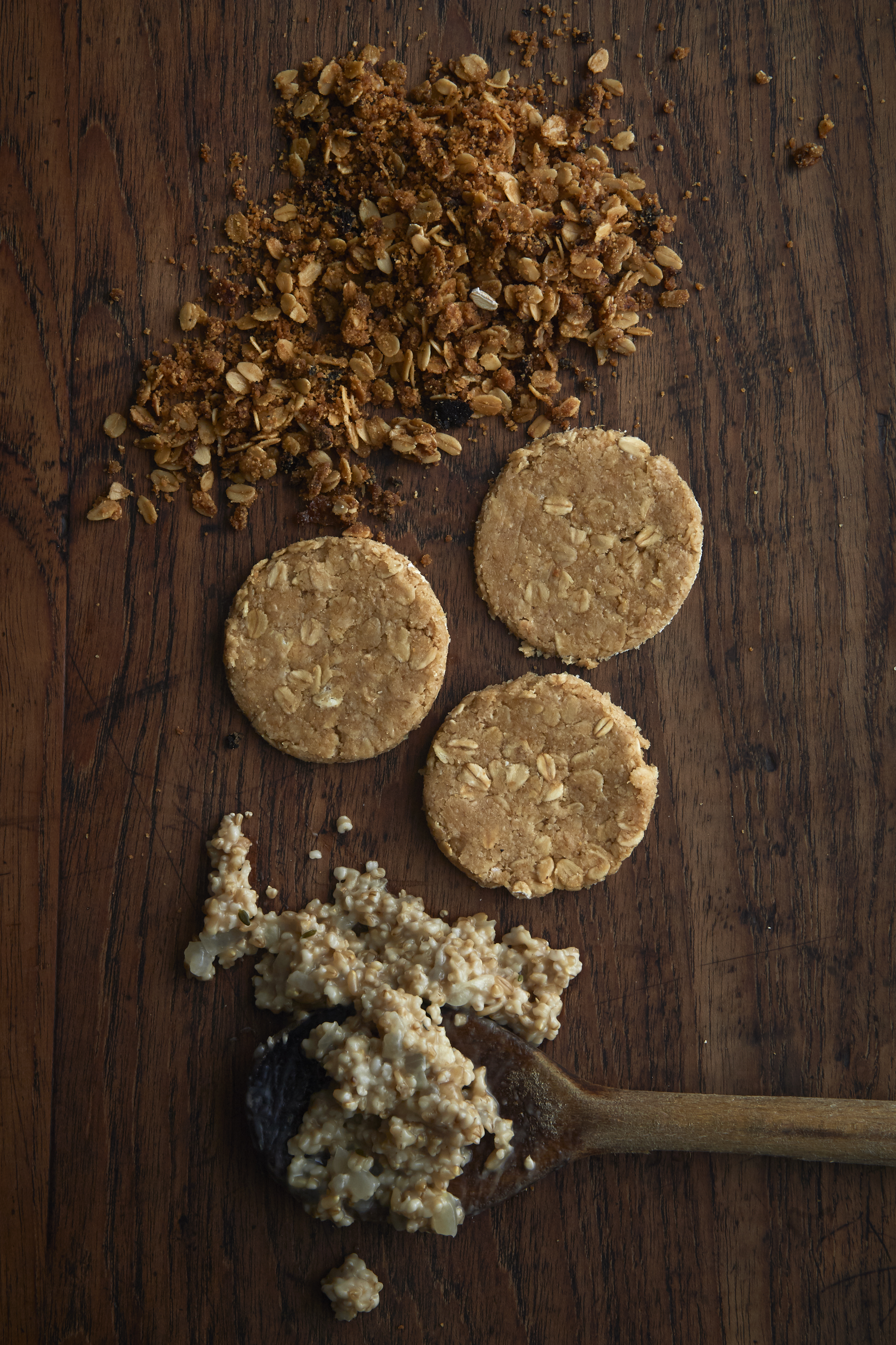 Oat crumble, oatcakes and steel-cut oat pilaf