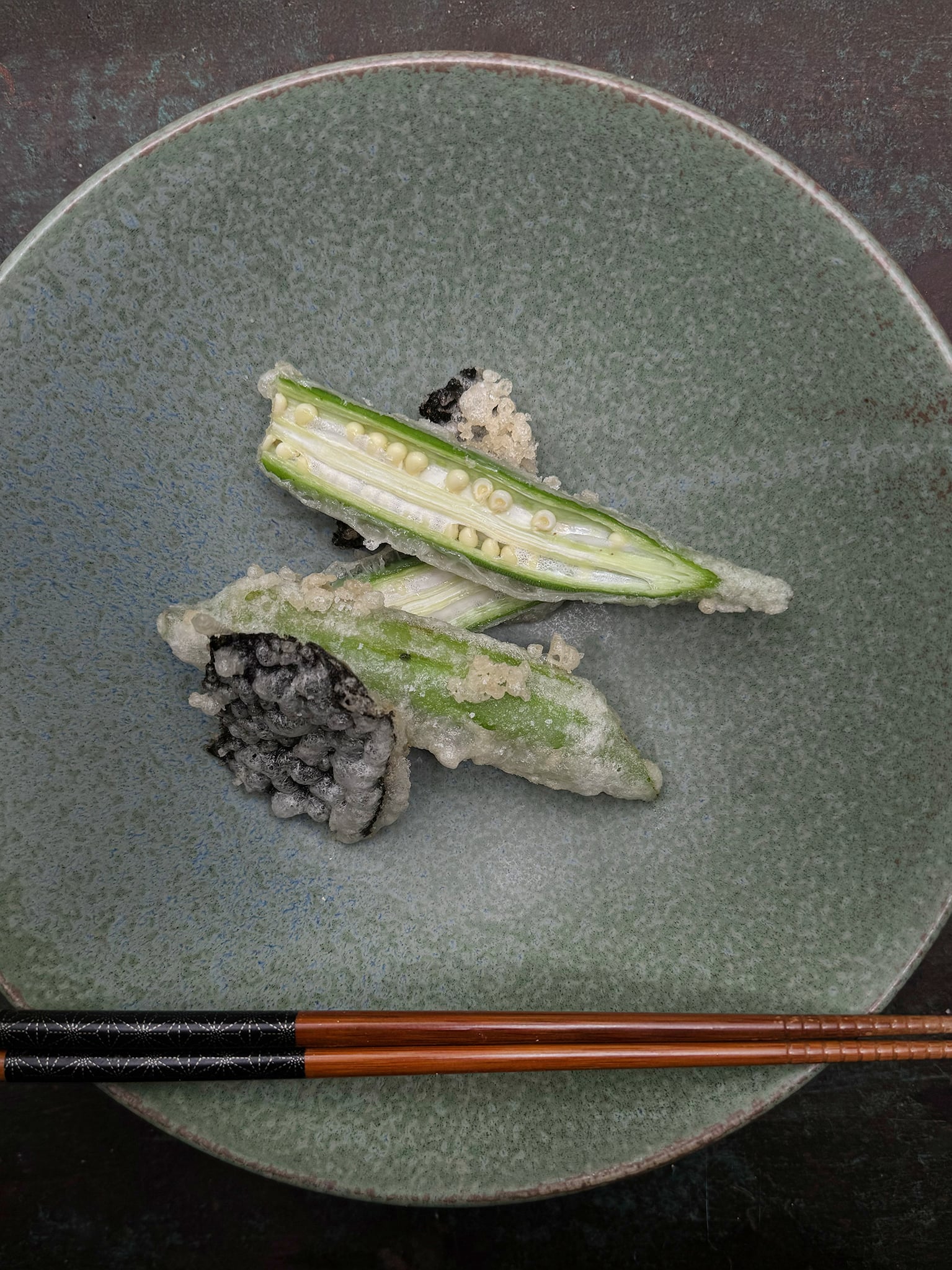 Braised okra and okra tempura