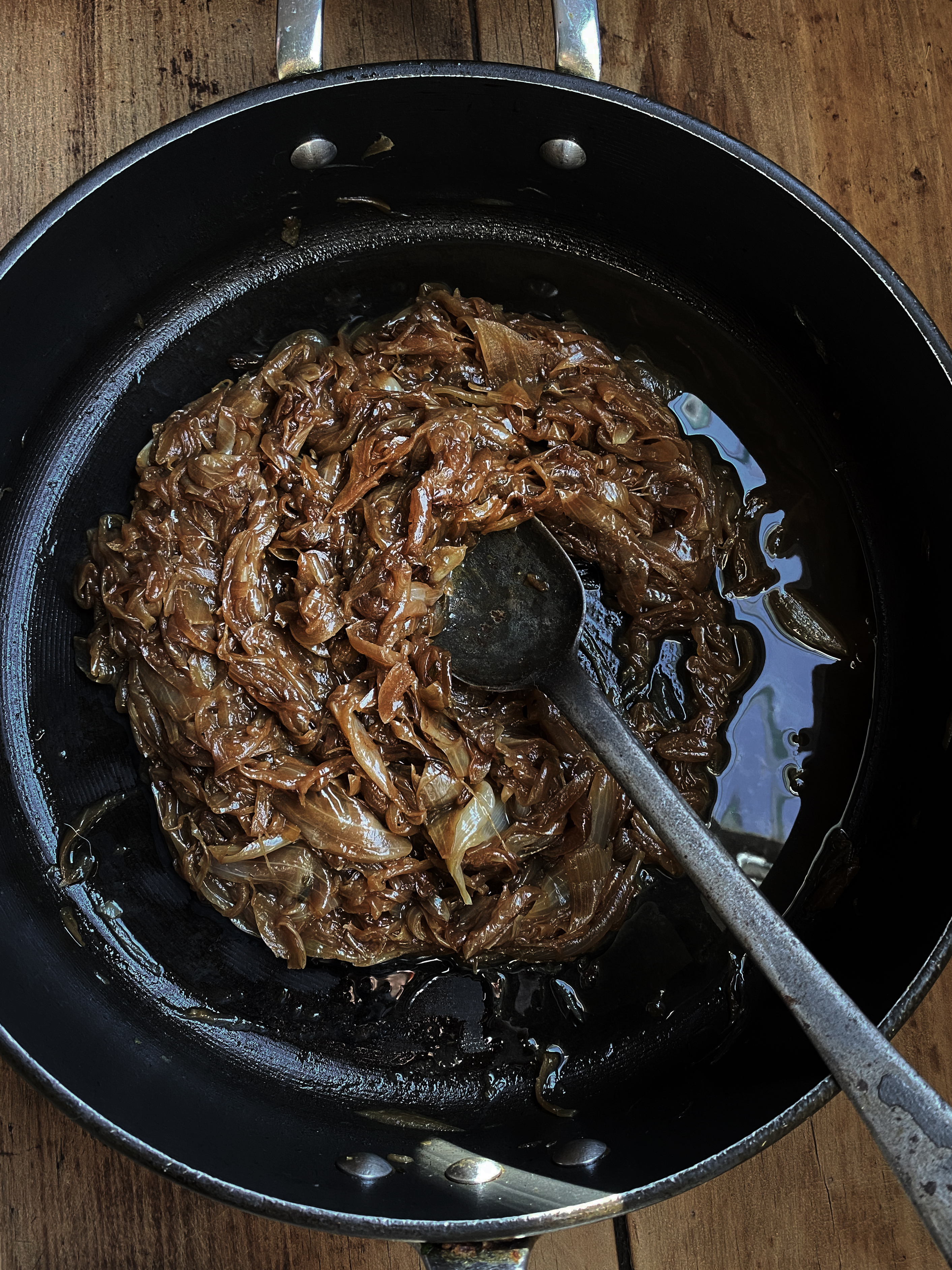 Elizabeth David’s onion tart with green pea sauce