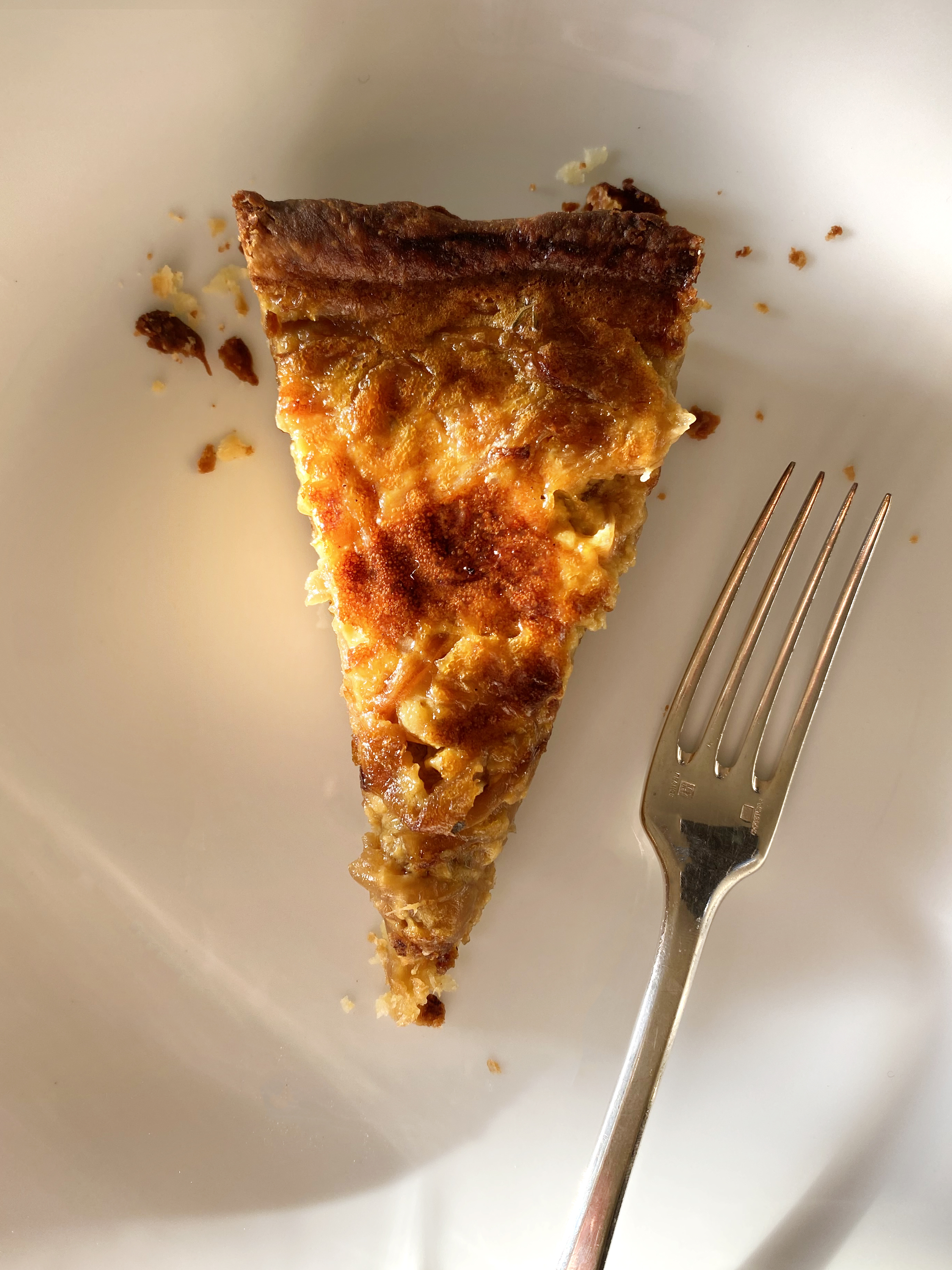Elizabeth David’s onion tart with green pea sauce