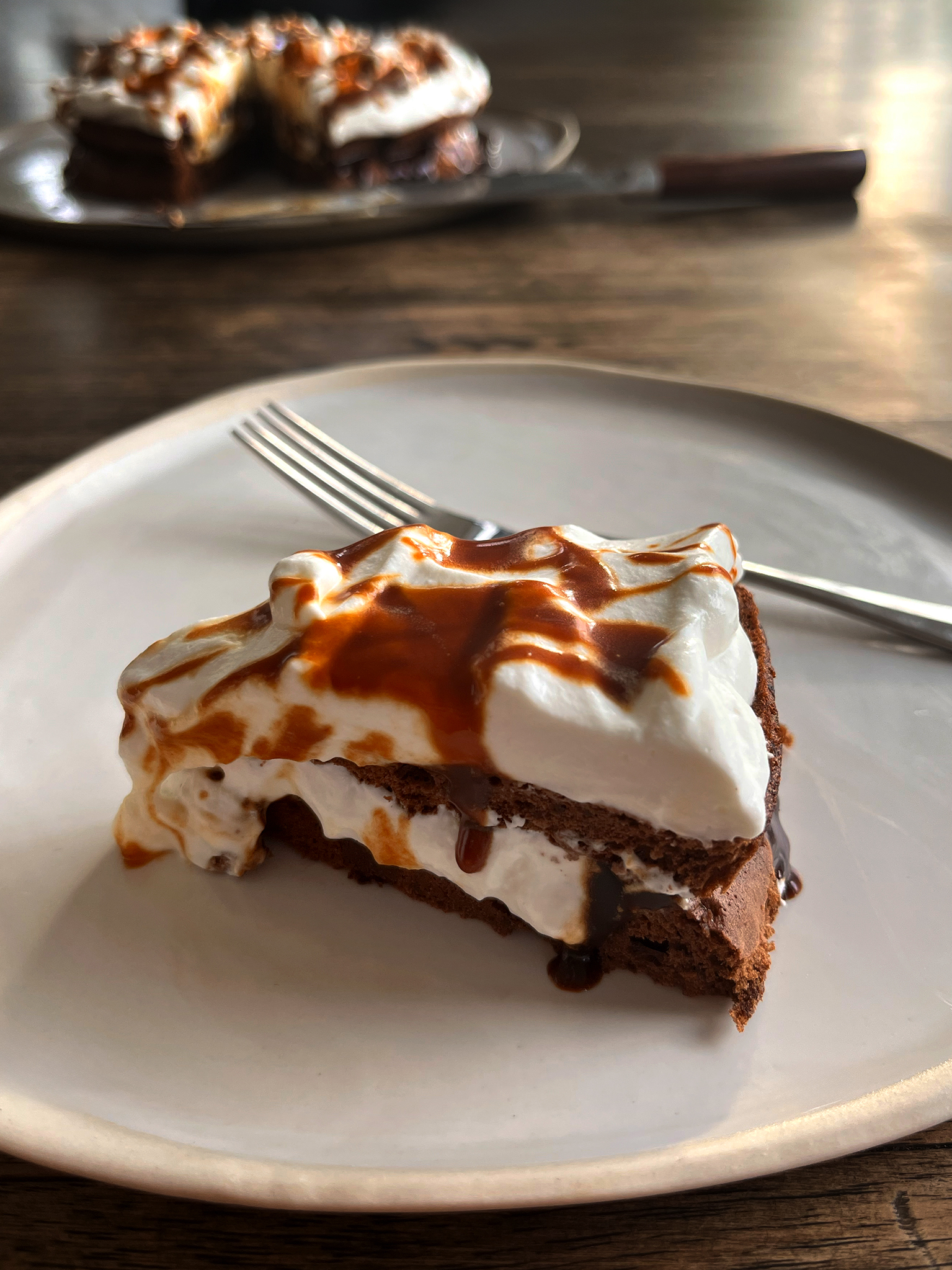 Flourless chocolate sponge with coconut and coffee cream
