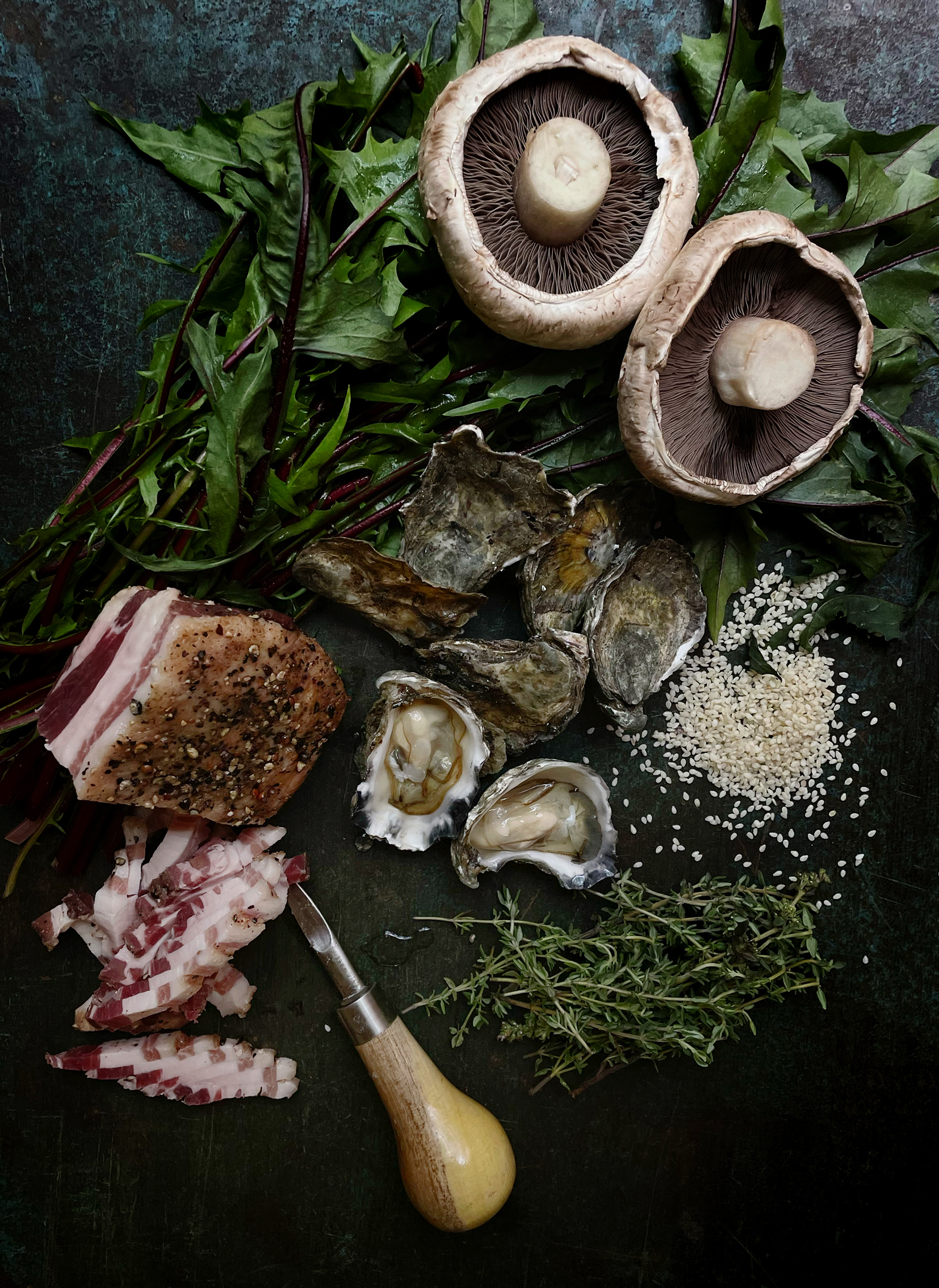 Dark oyster soup