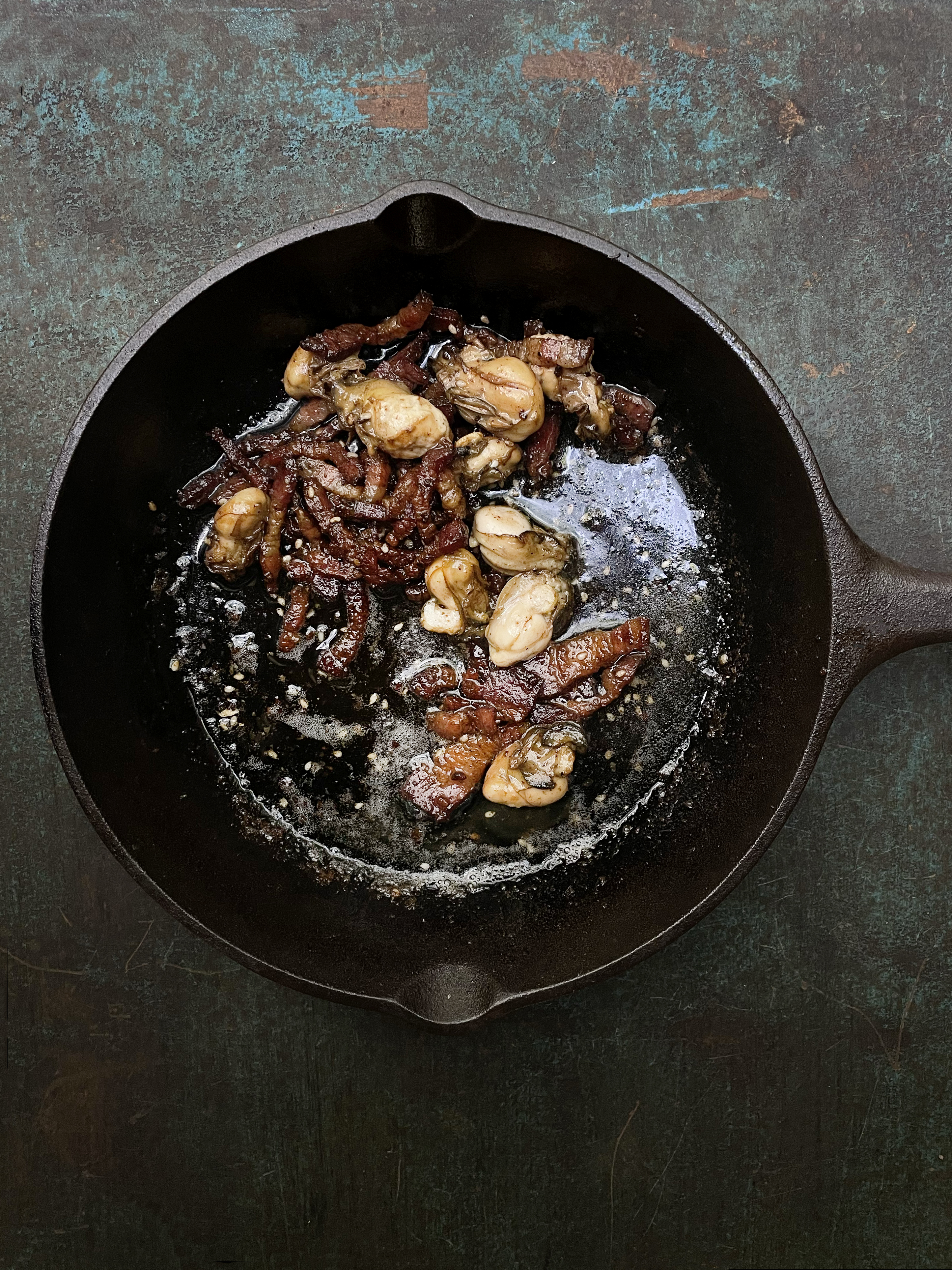 Dark oyster soup