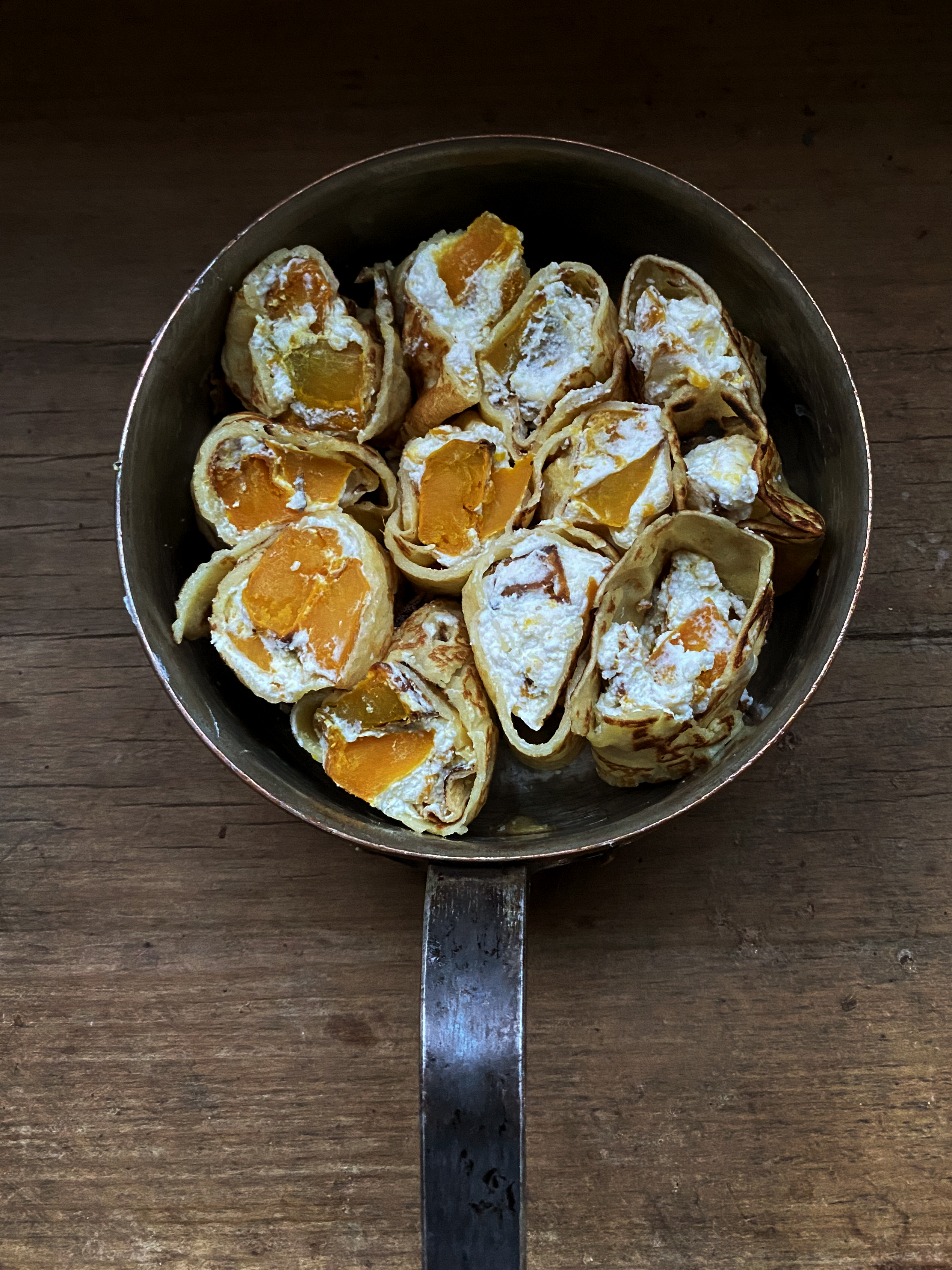 Pumpkin and ricotta crespelle