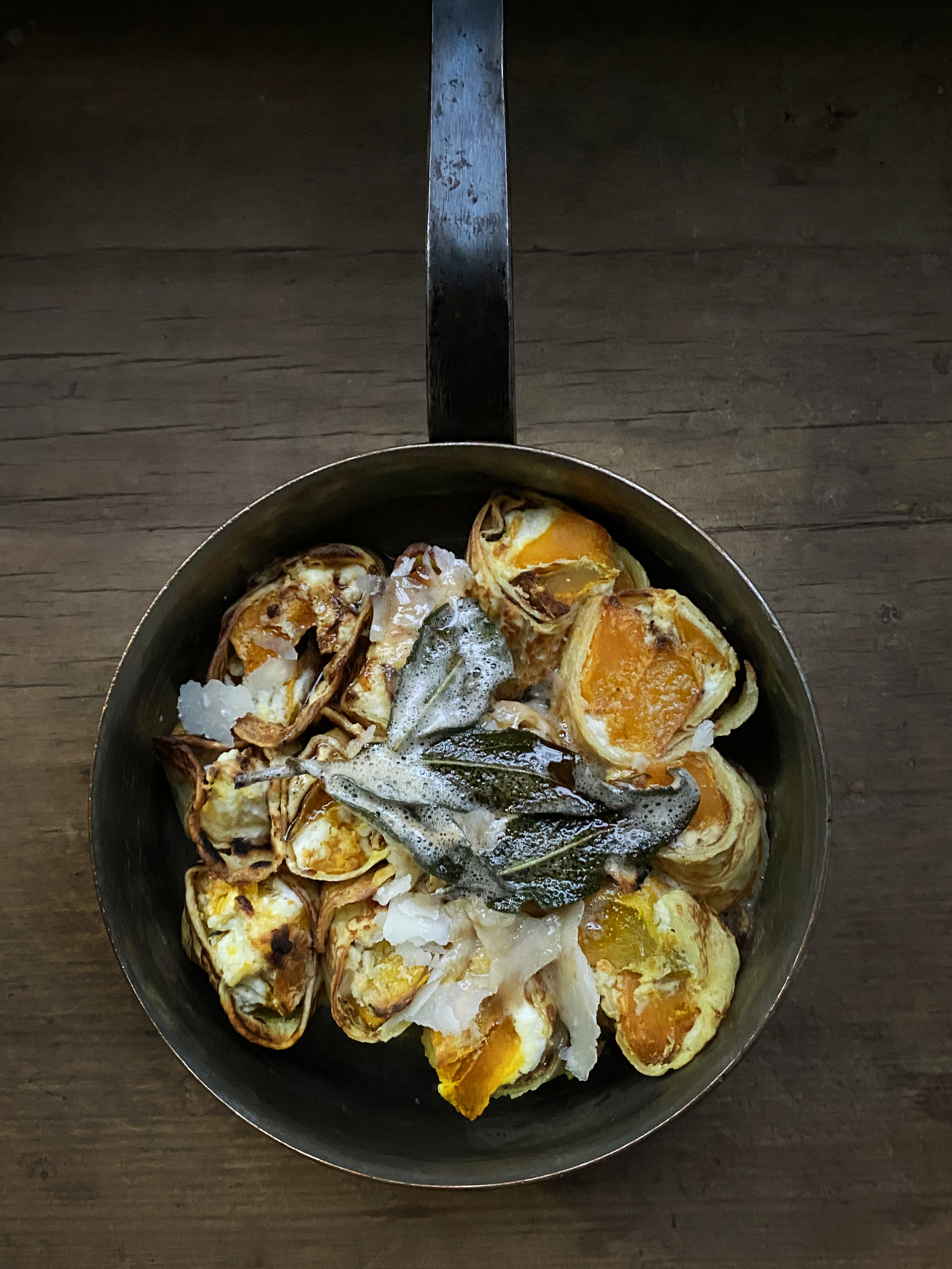 Pumpkin and ricotta crespelle