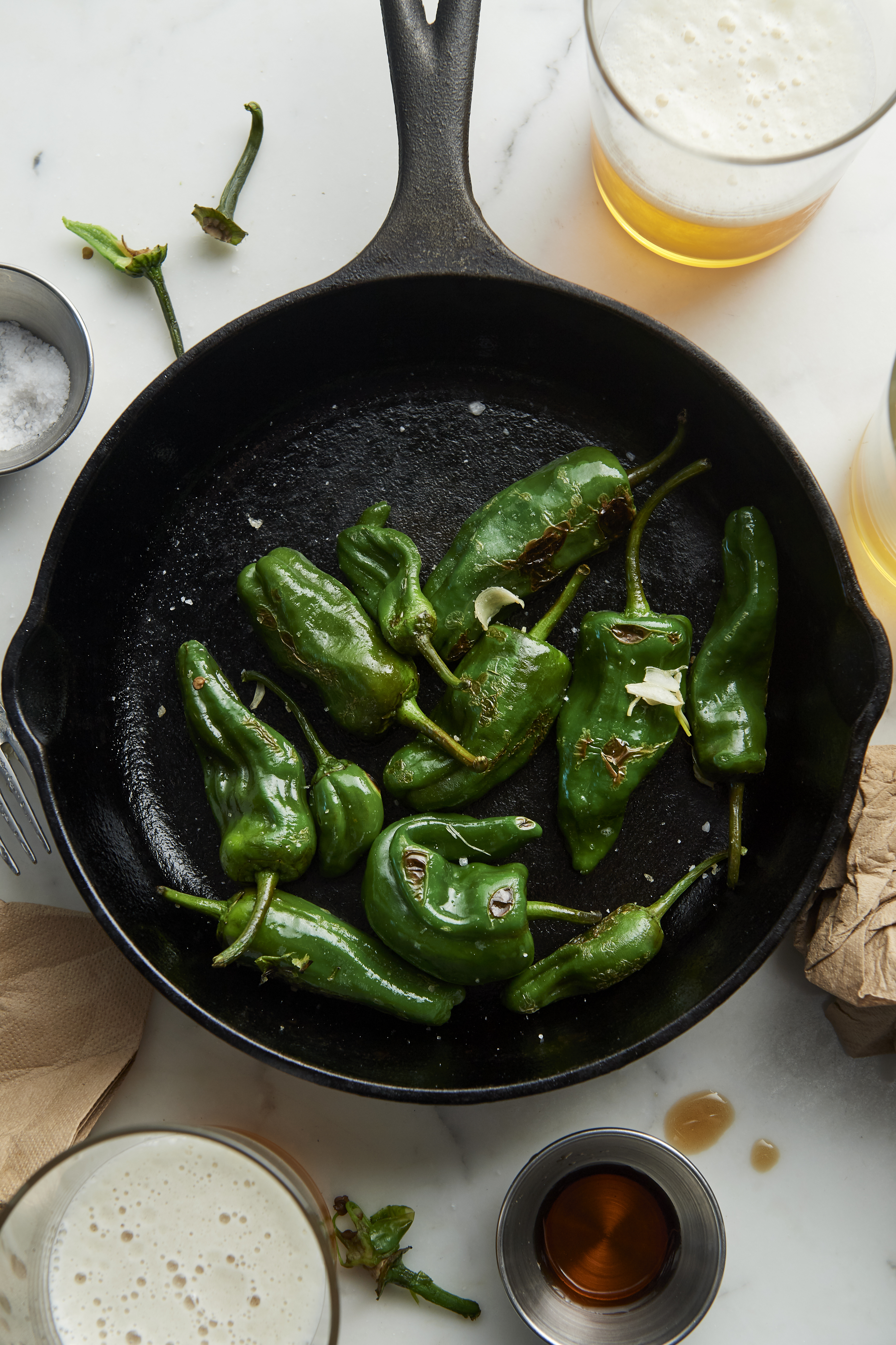 Padrón peppers with tomato bread and aioli