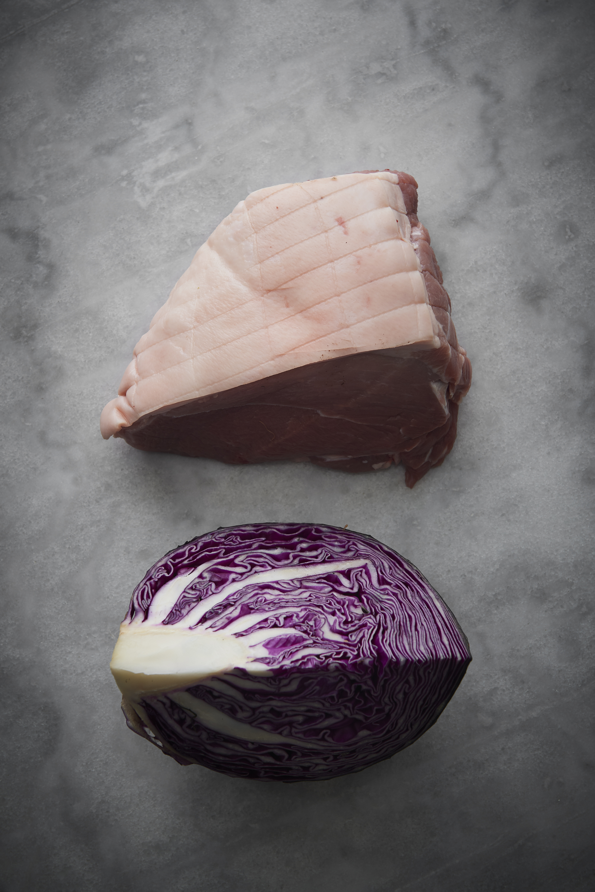 Slow-roasted pork shoulder with braised red cabbage