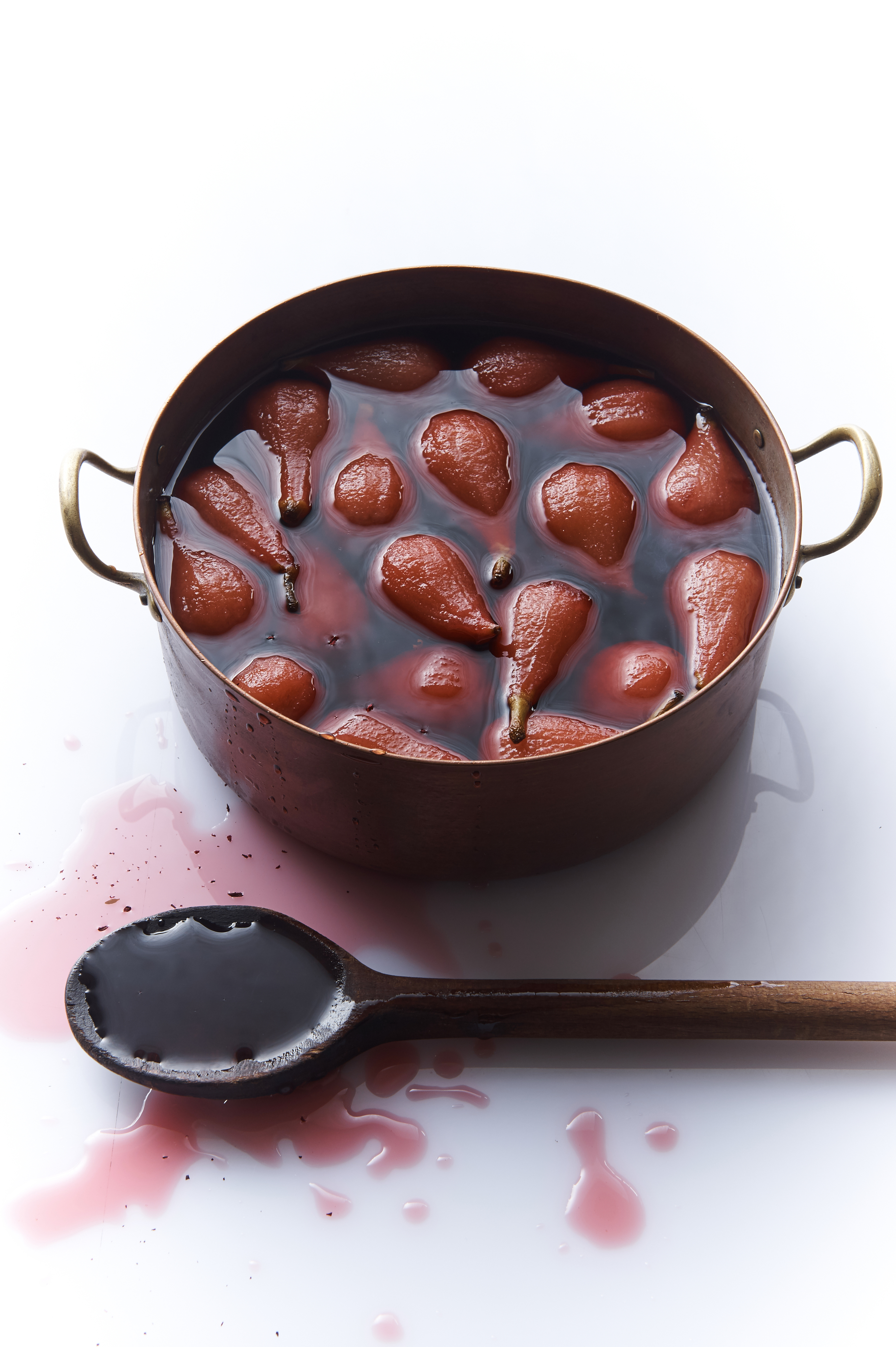 Pot-set yoghurt with hibiscus poached pears