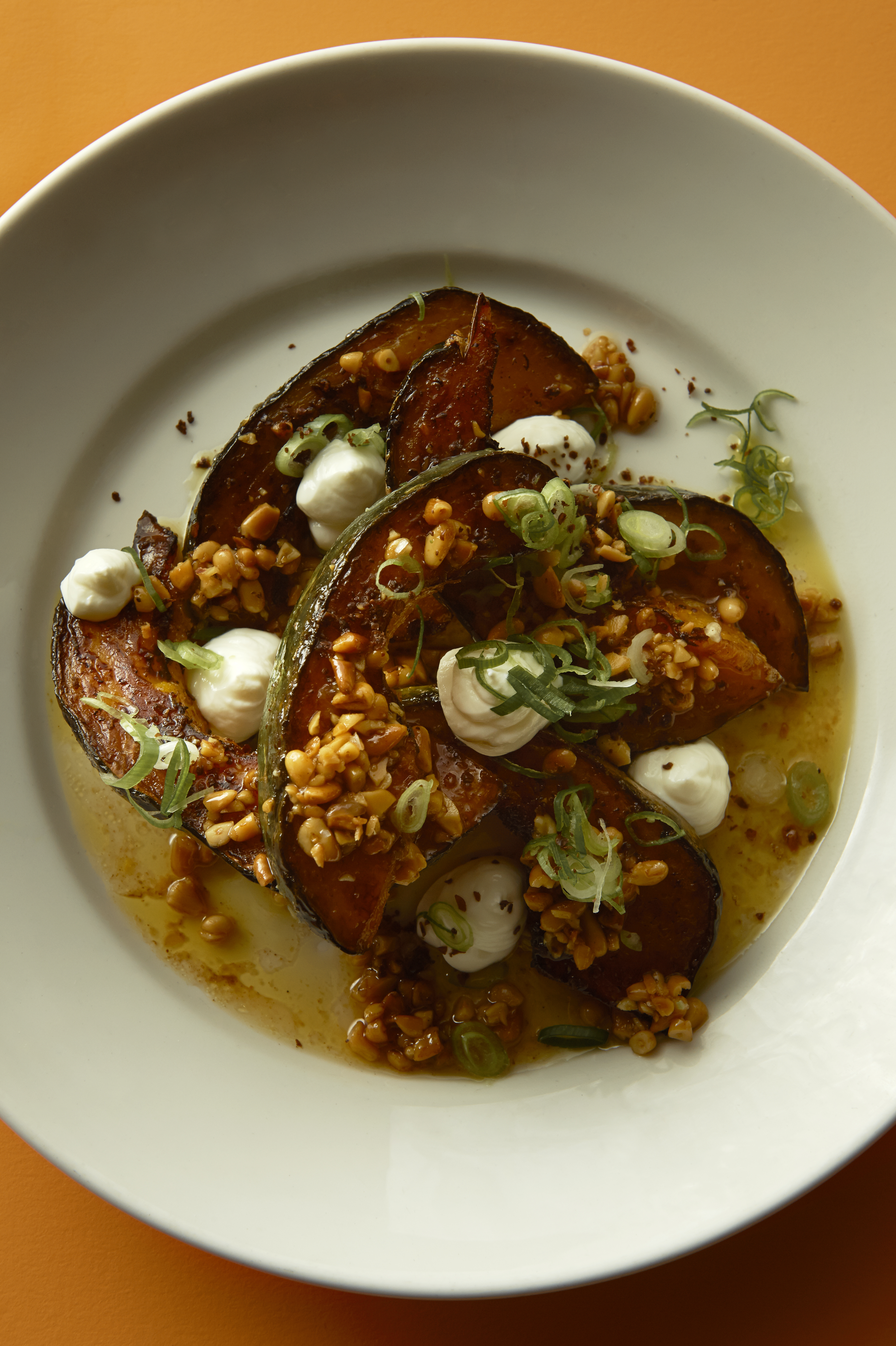 Roast pumpkin, pine nuts and yoghurt
