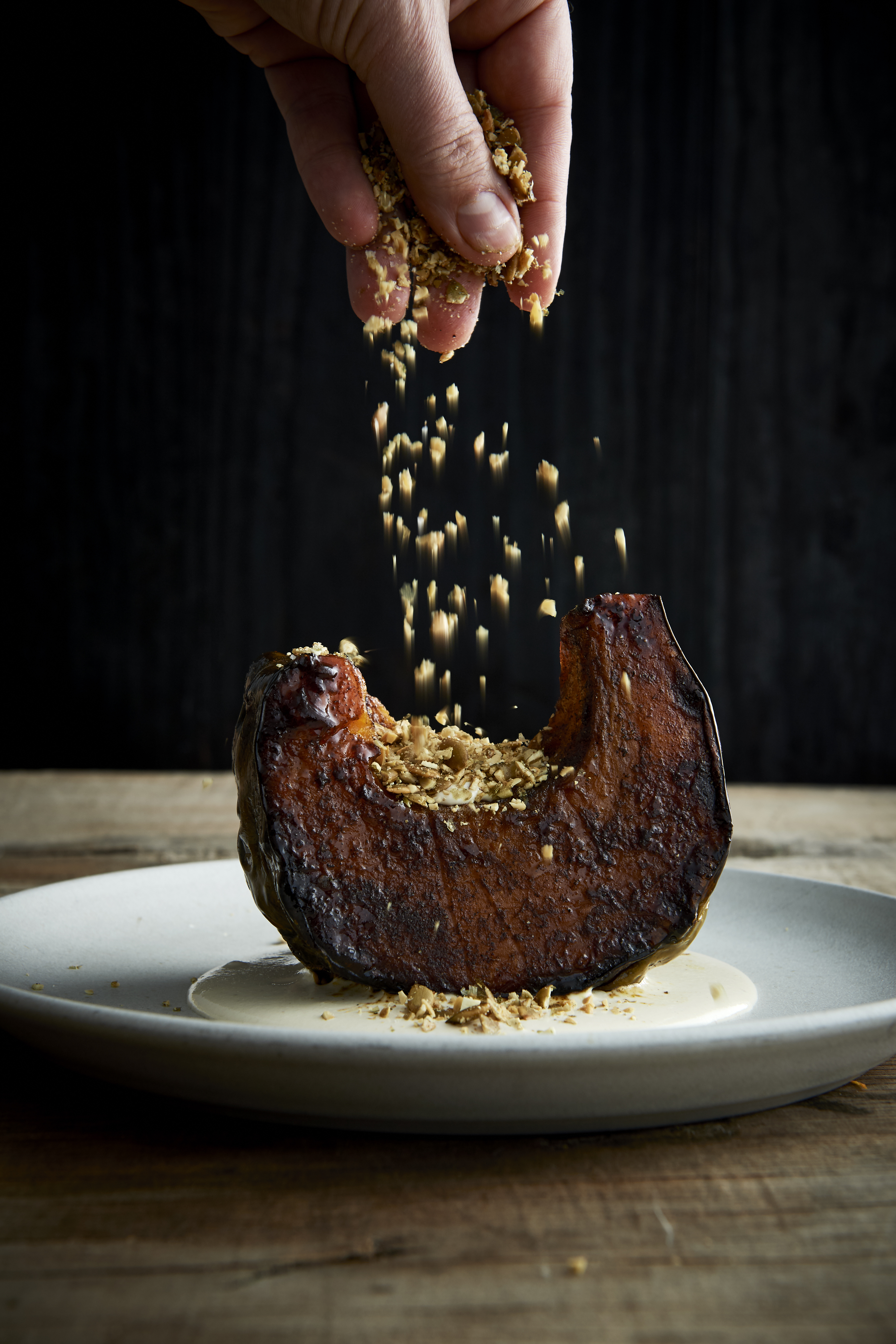 Spiced roasted pumpkin with pine nut cream