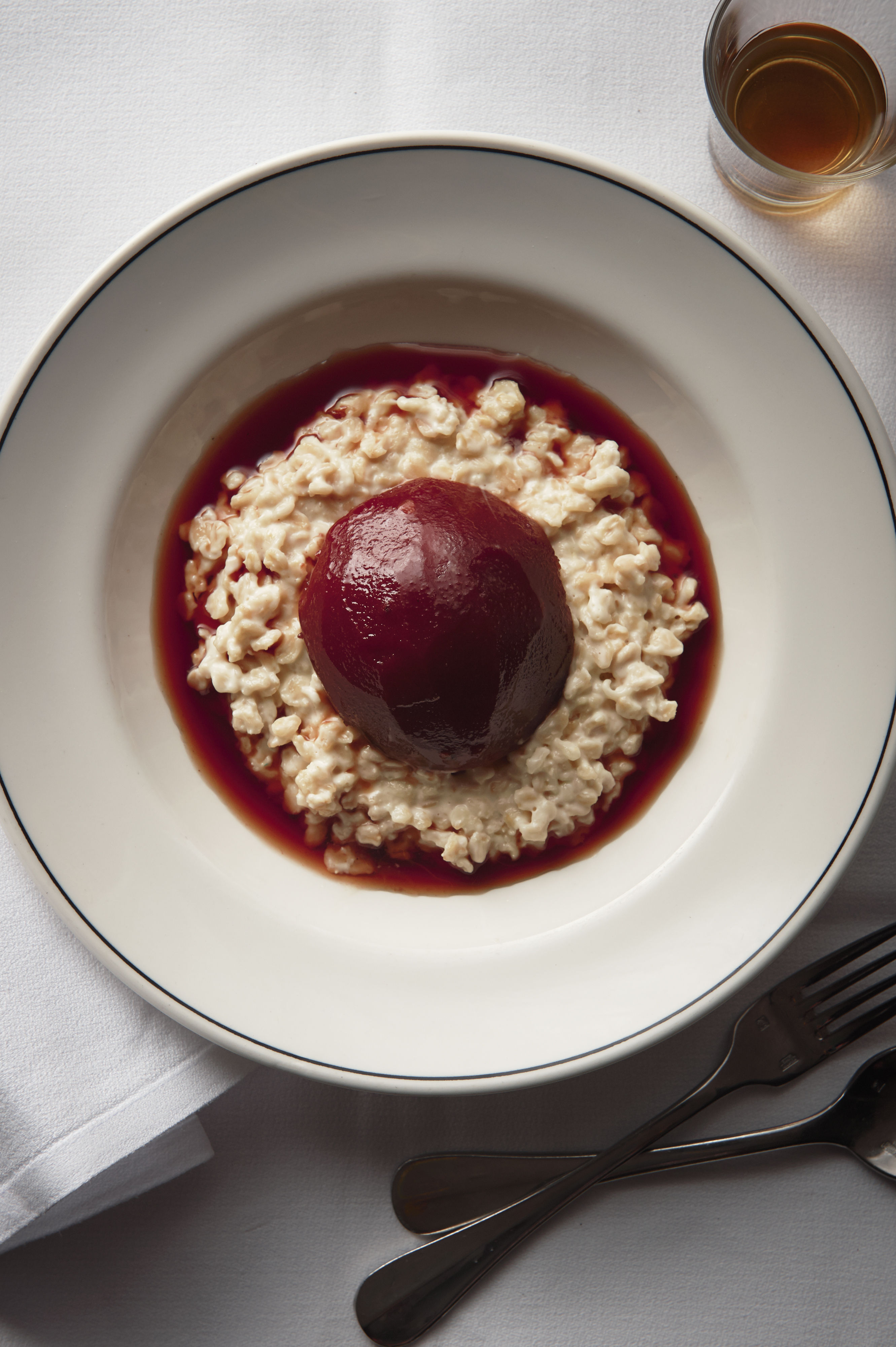 Poached quince and porridge