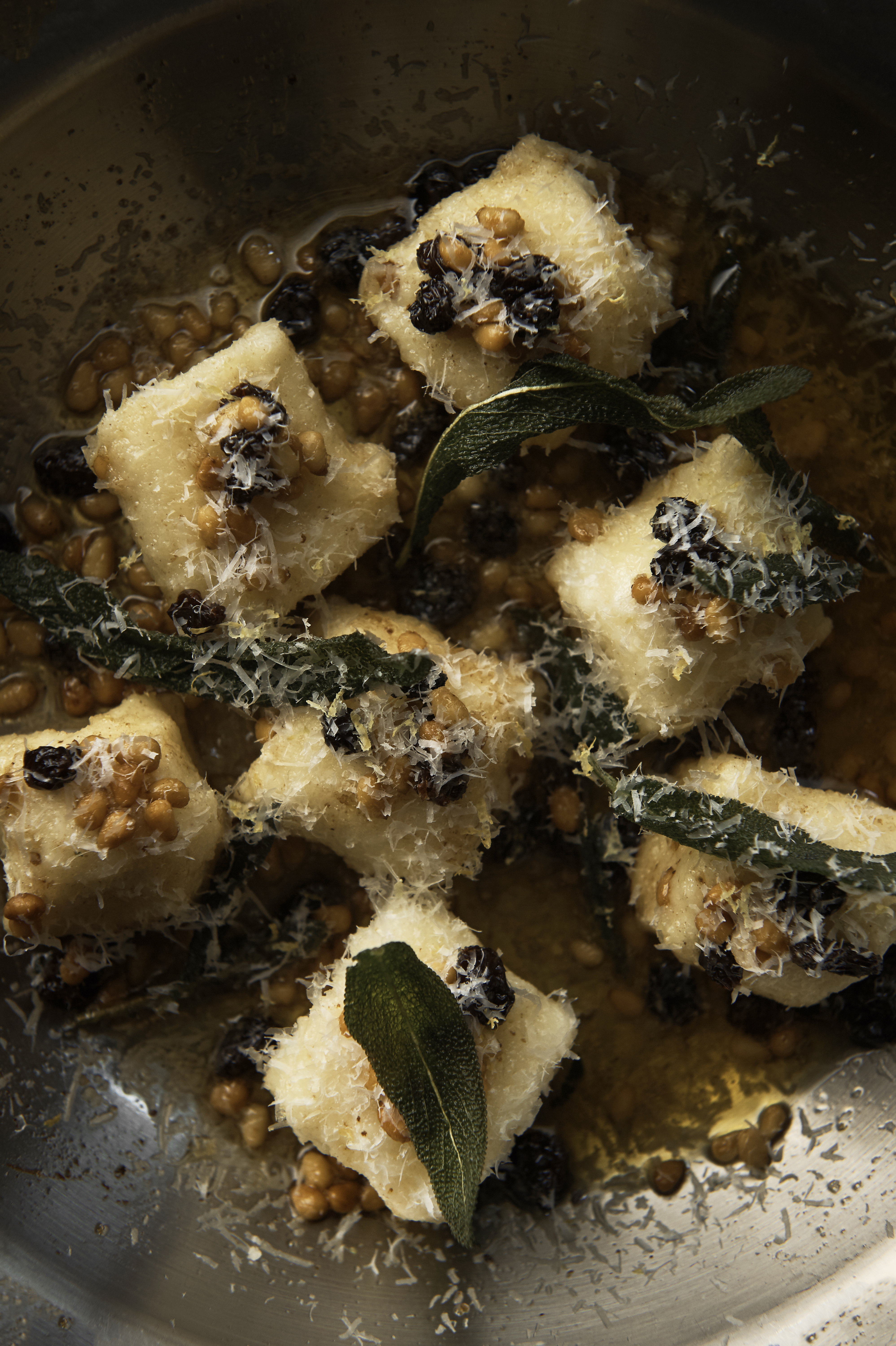 Ricotta dumplings with burnt butter, pine nuts and sage