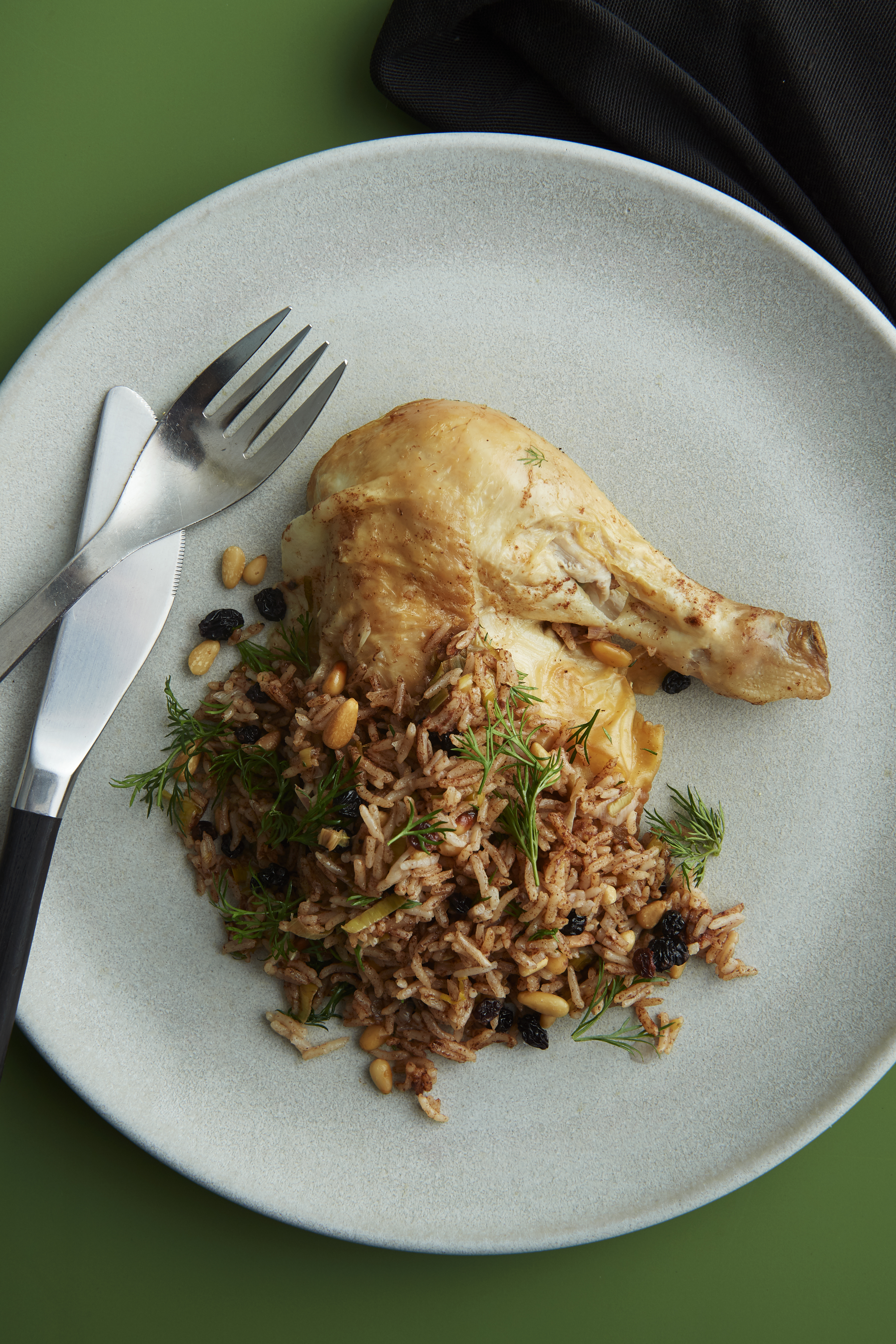 Whole roast chicken with spiced pilaf 