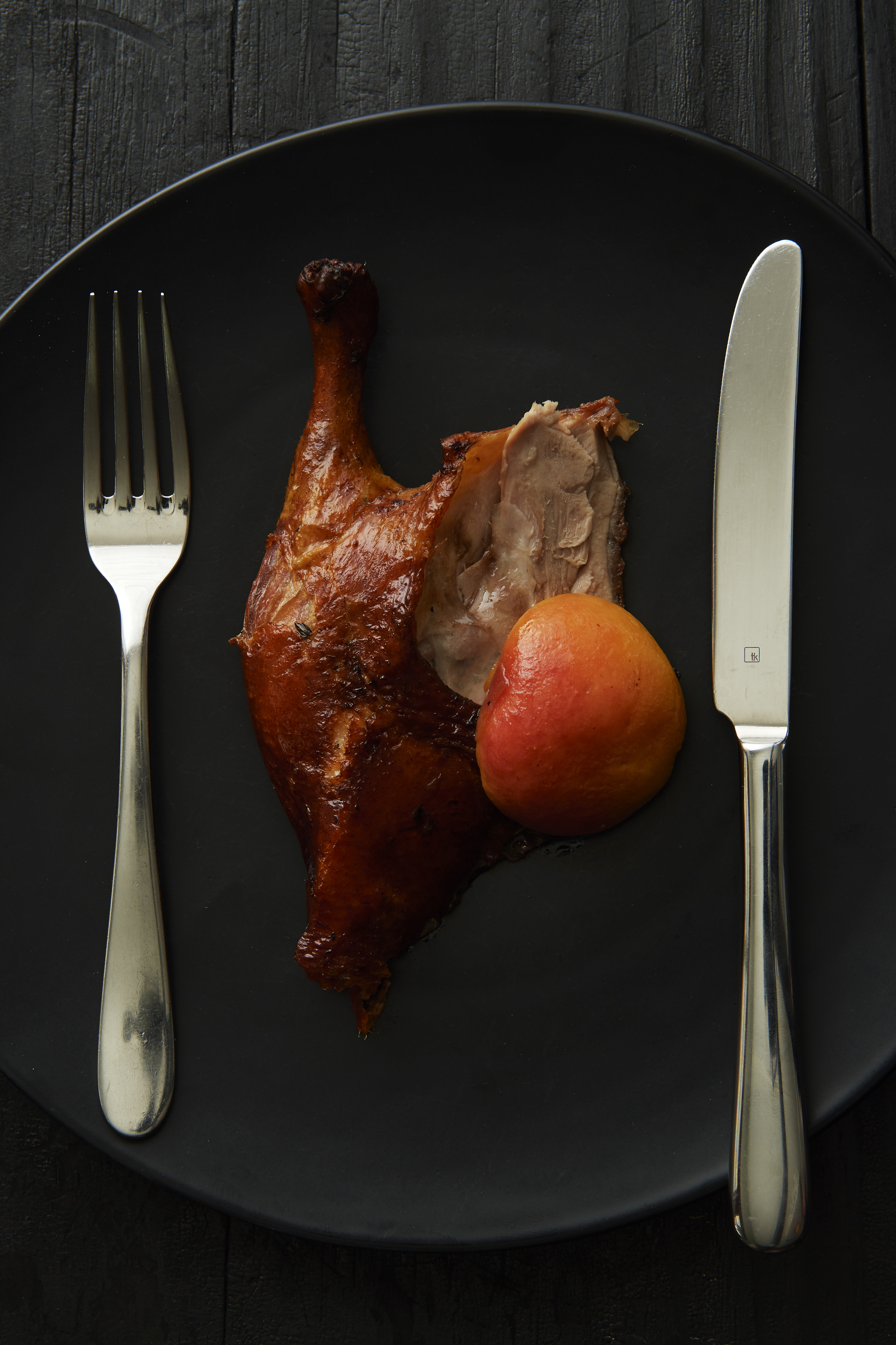 Roast duck with peaches