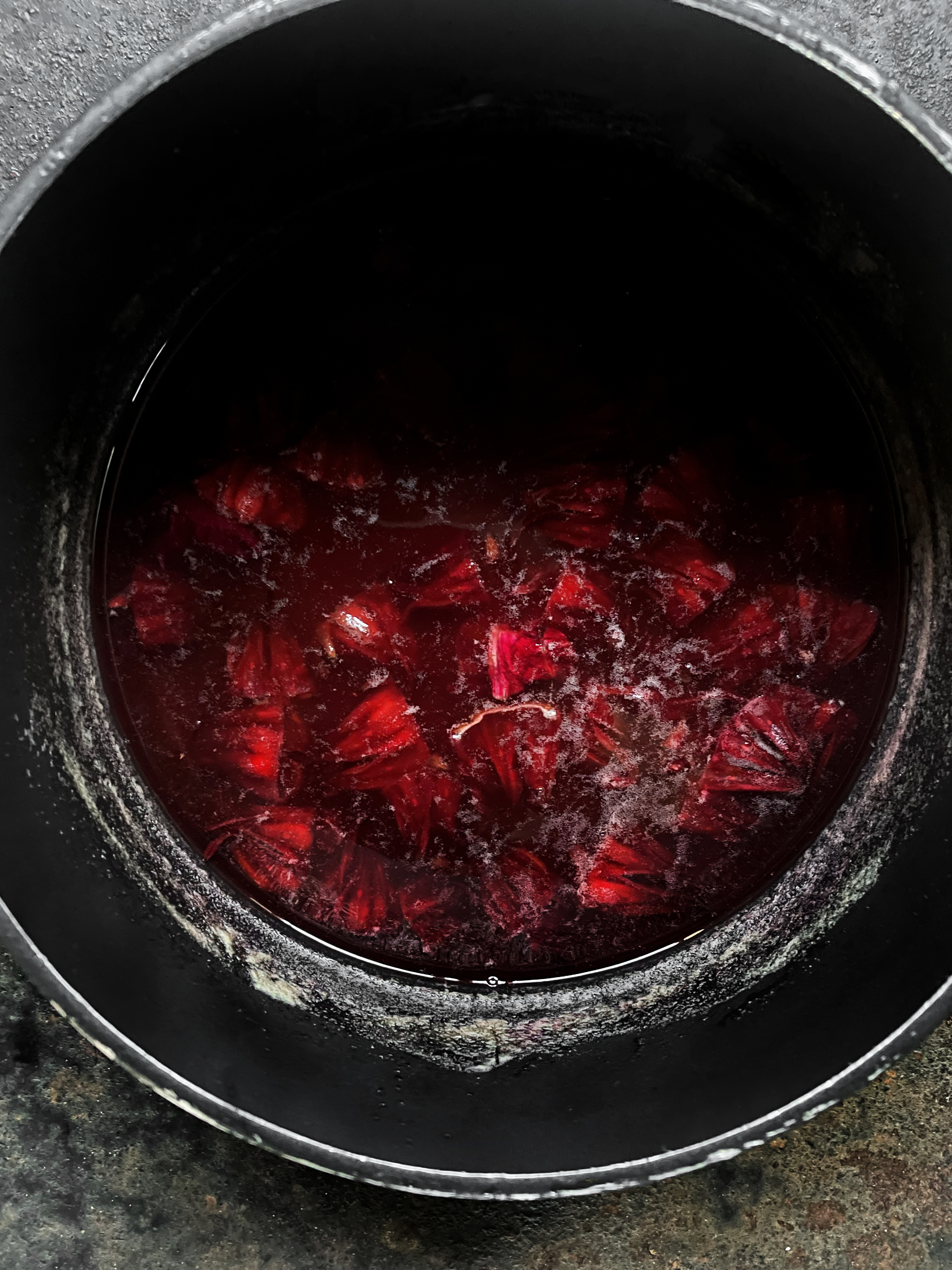 Rosella hibiscus conserve with guava and whipped tahini
