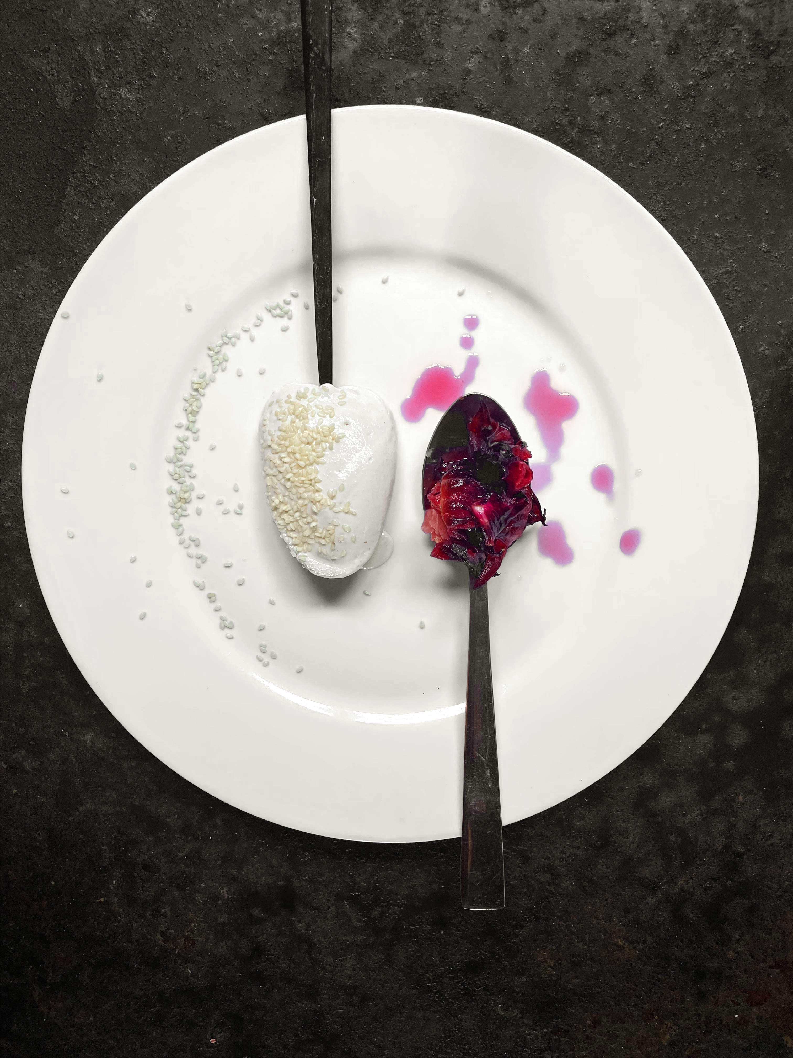 Rosella hibiscus conserve with guava and whipped tahini