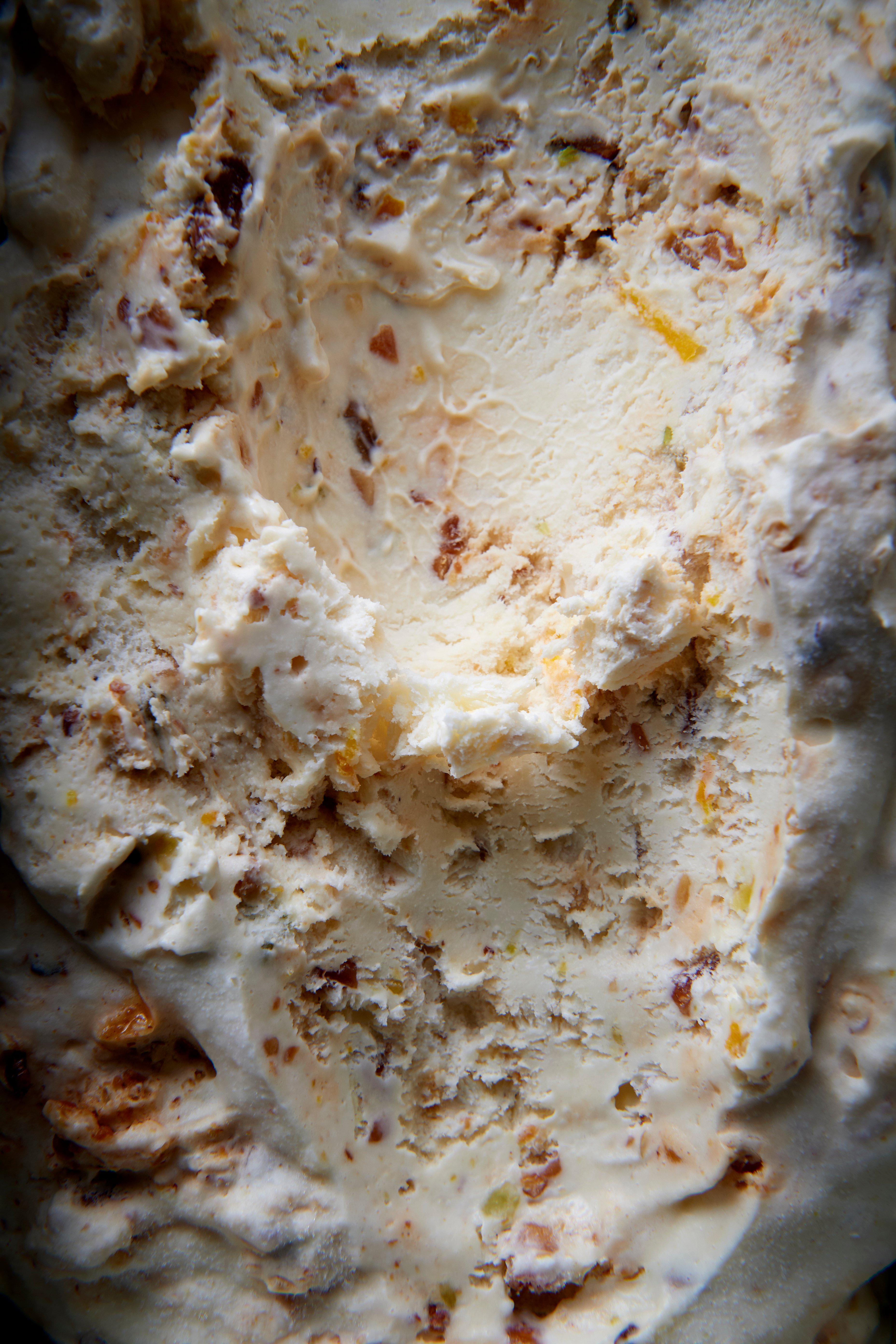 Nougat parfait with praline and grilled peaches