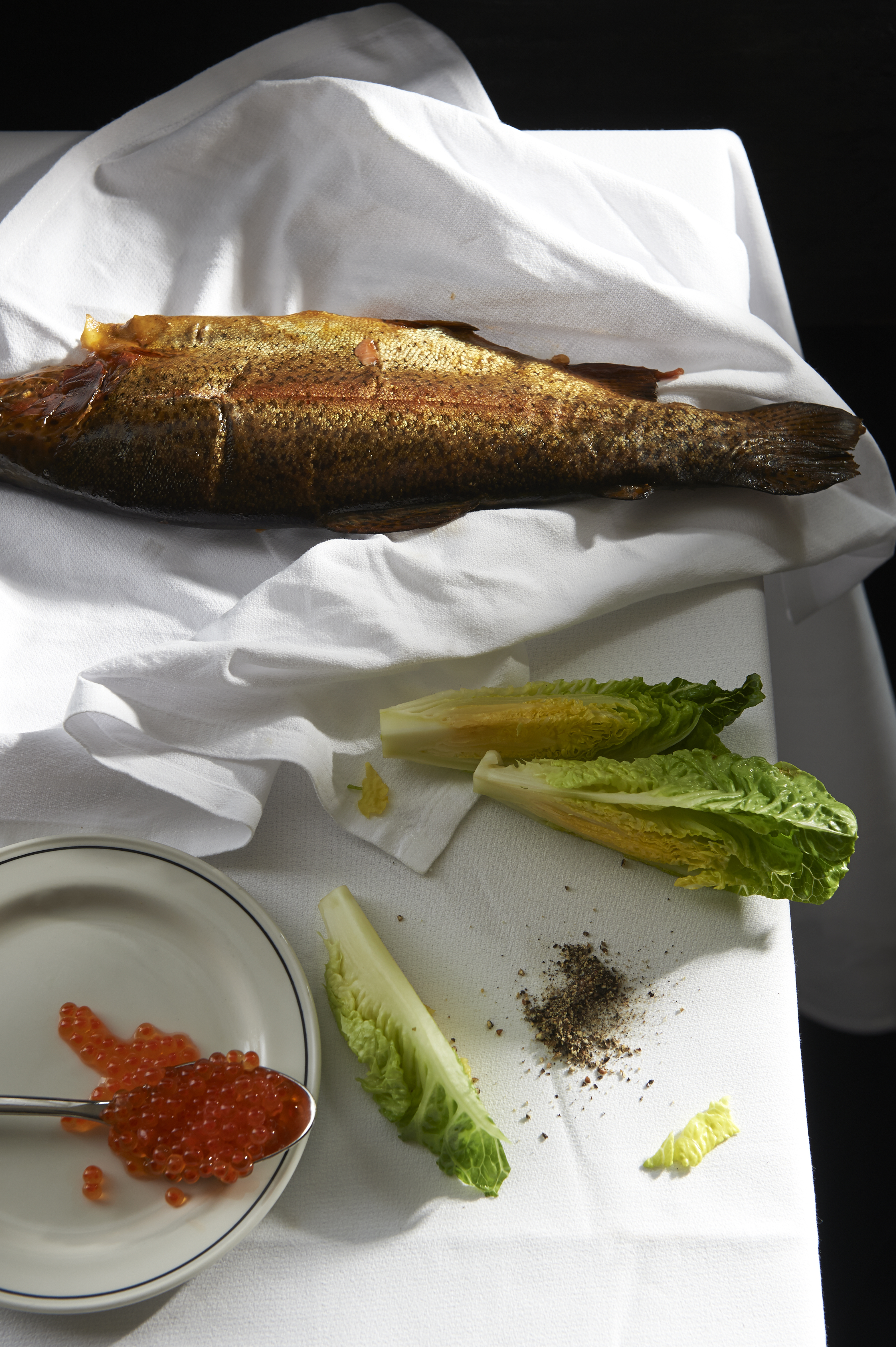 Cos lettuce and smoked trout salad