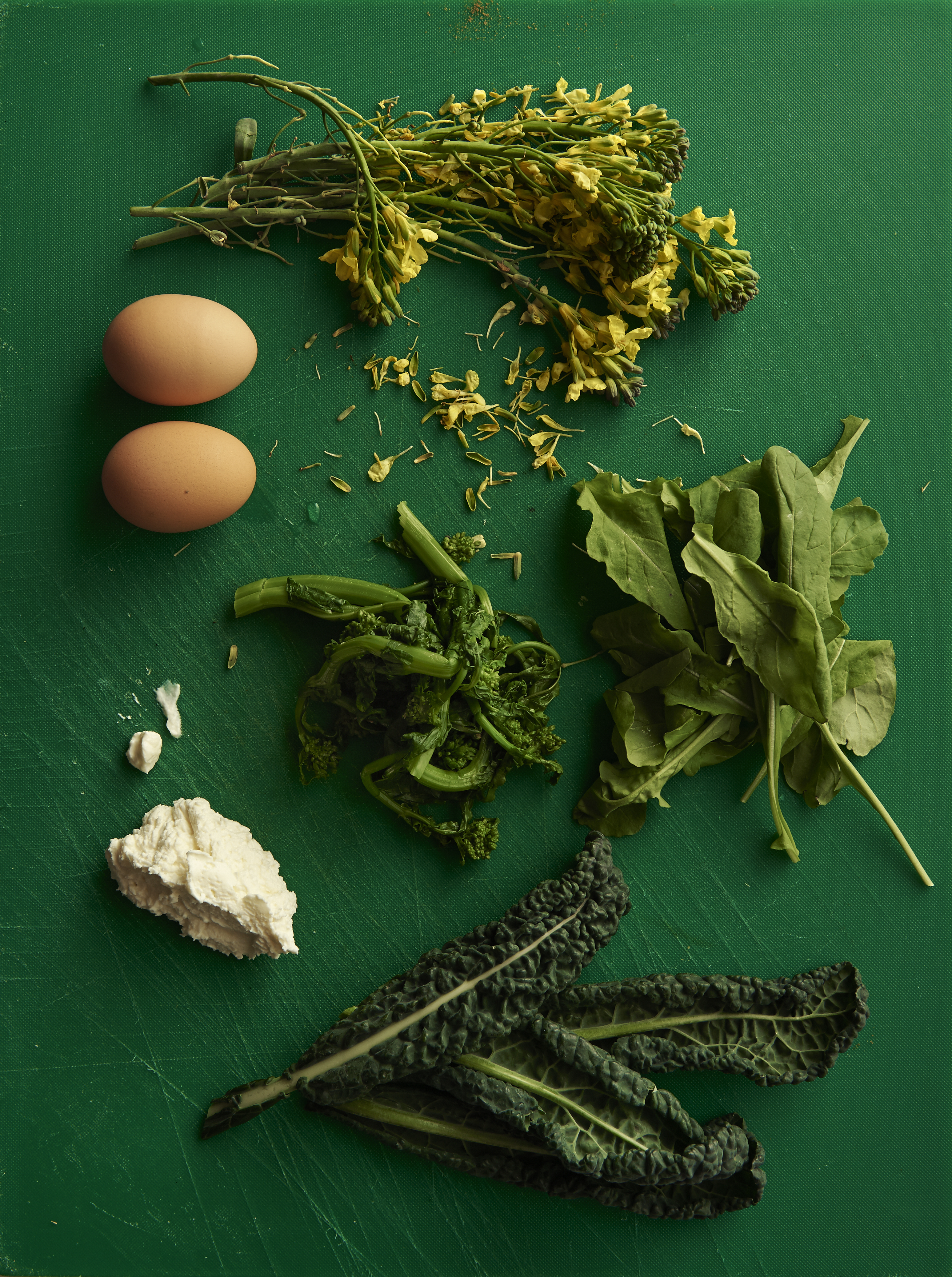 Omelette of spring greens and goat’s cheese