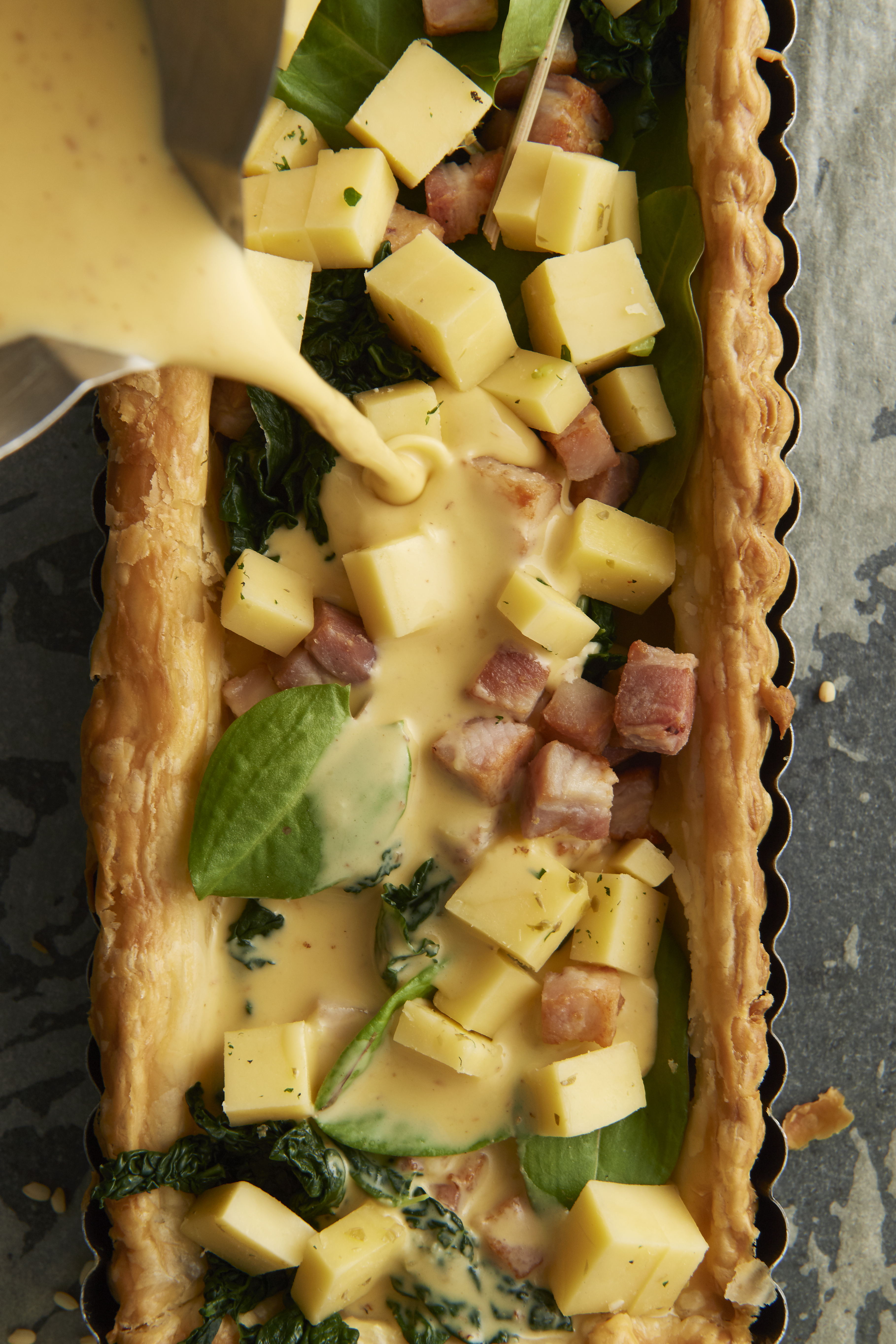 Smoked bacon and sorrel tart