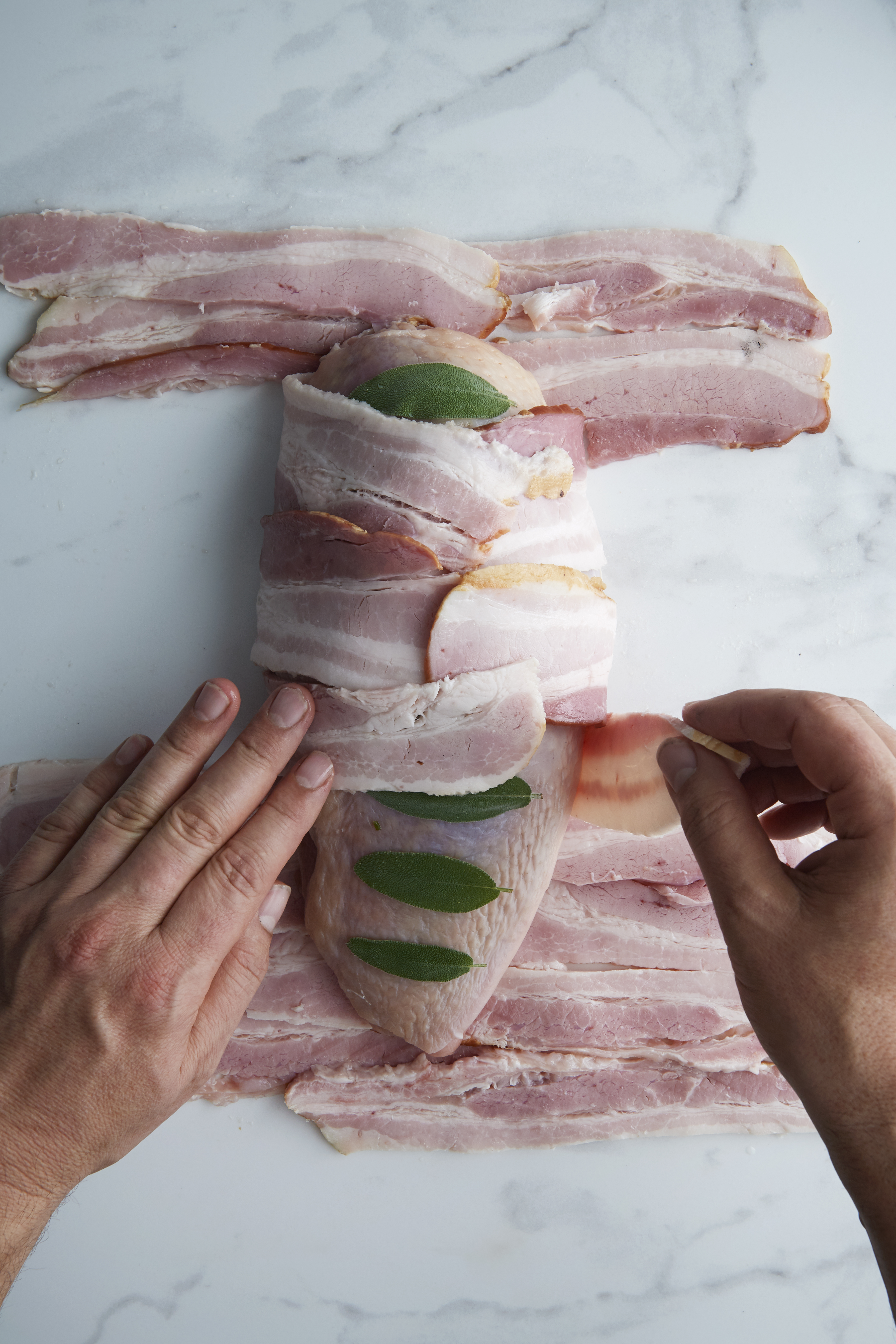 Roast turkey with mustard mayonnaise, bacon and sage 