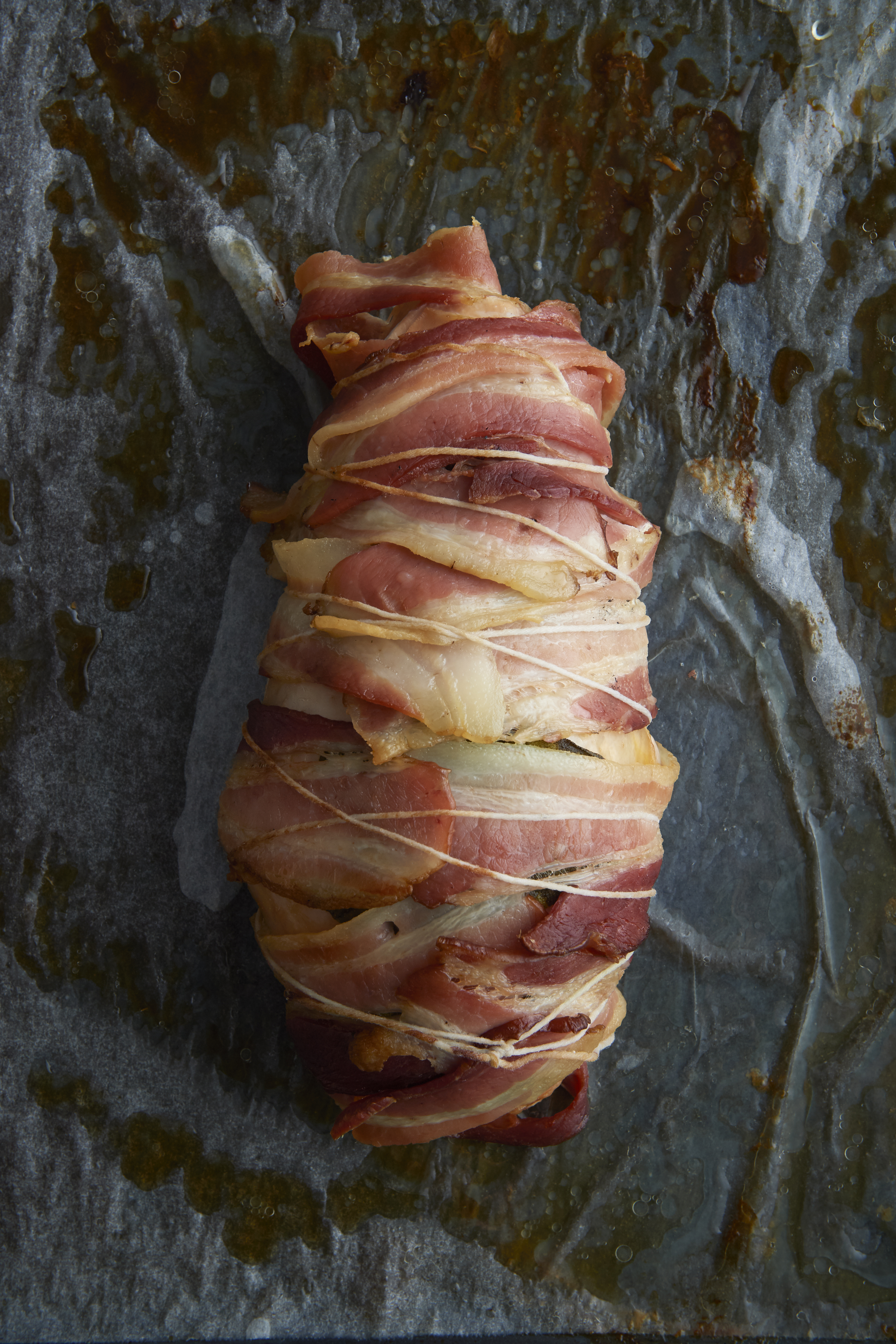 Roast turkey with mustard mayonnaise, bacon and sage 