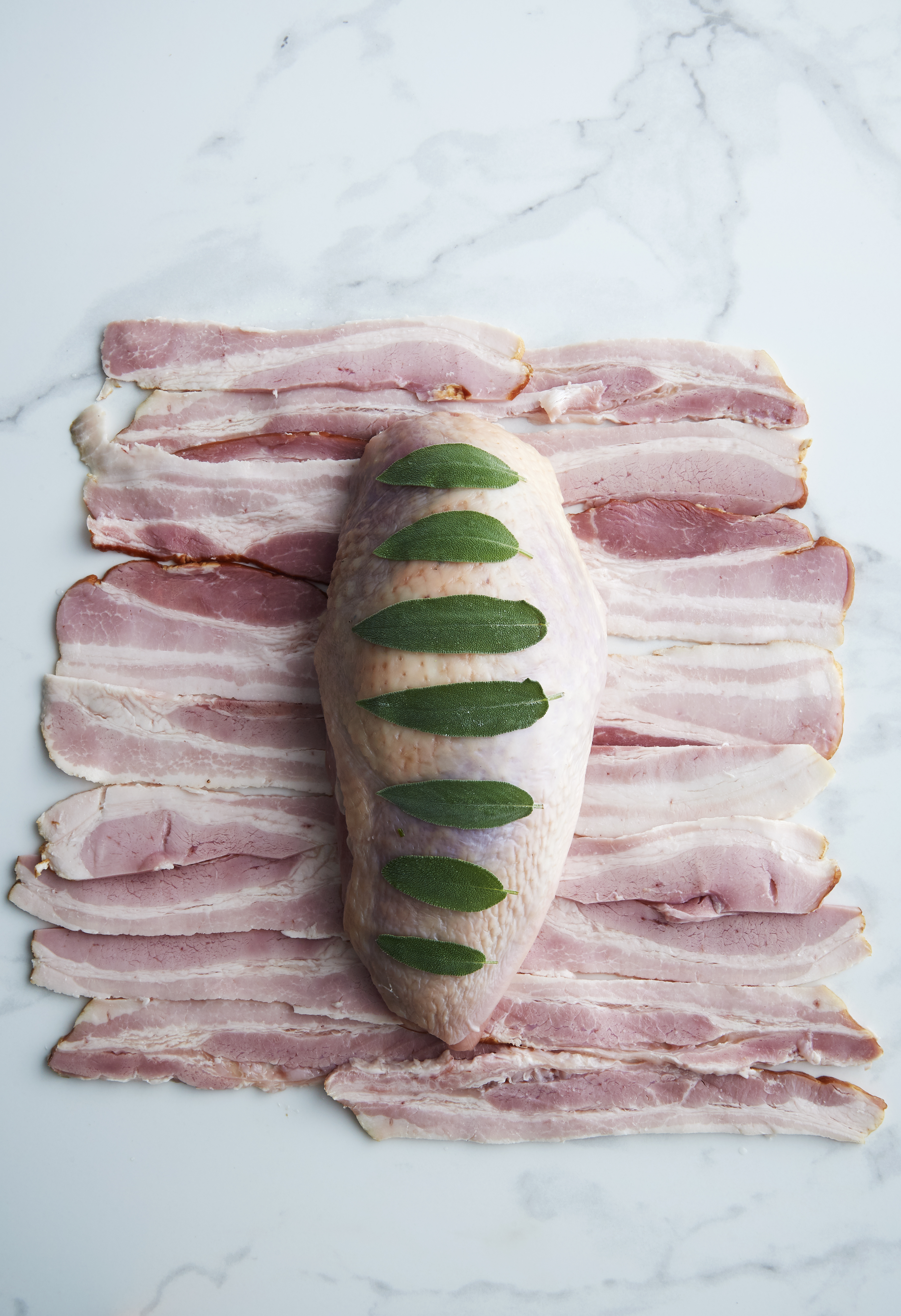 Roast turkey with mustard mayonnaise, bacon and sage 