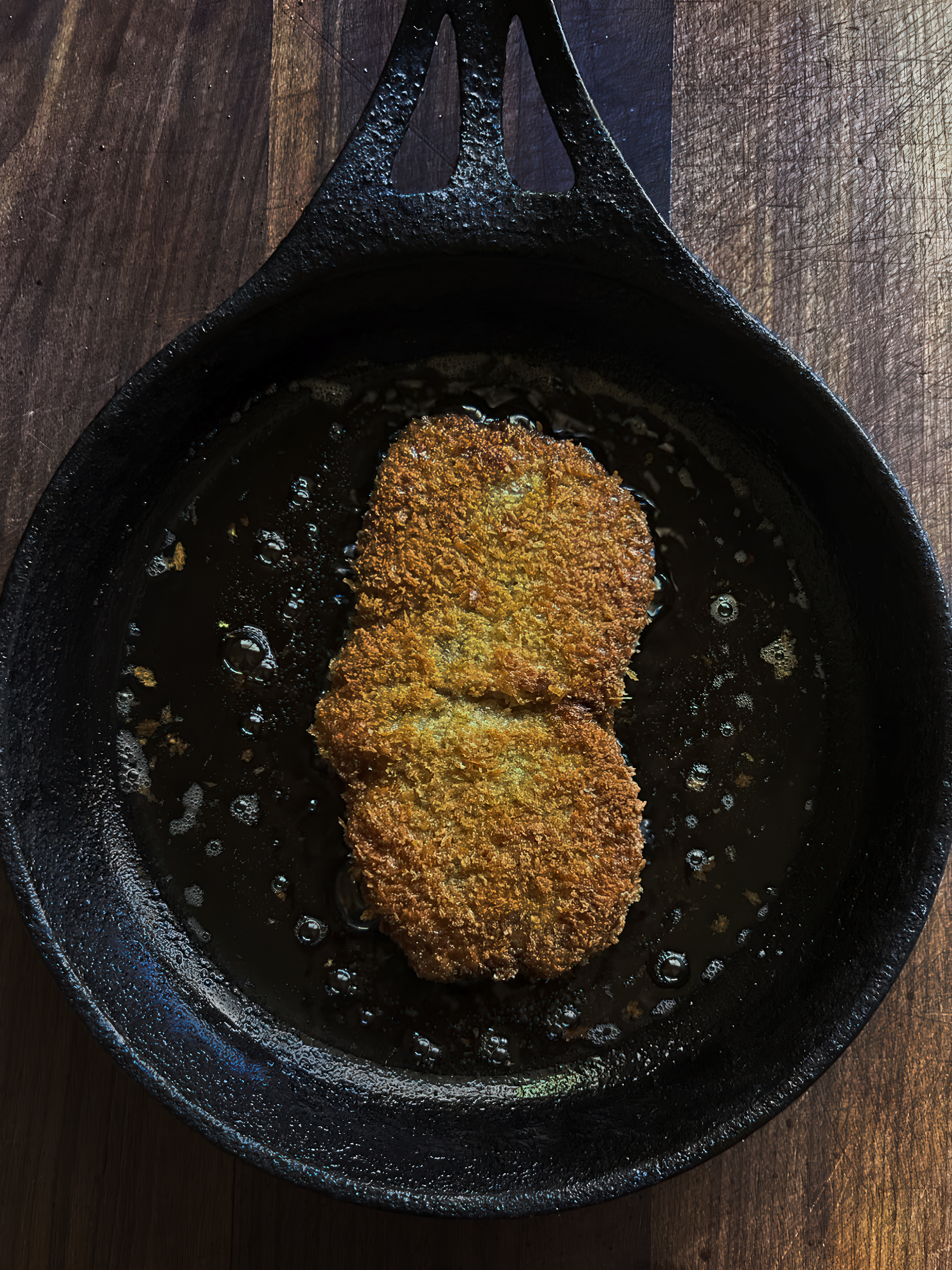 Venison schnitzel with kimchi coleslaw
