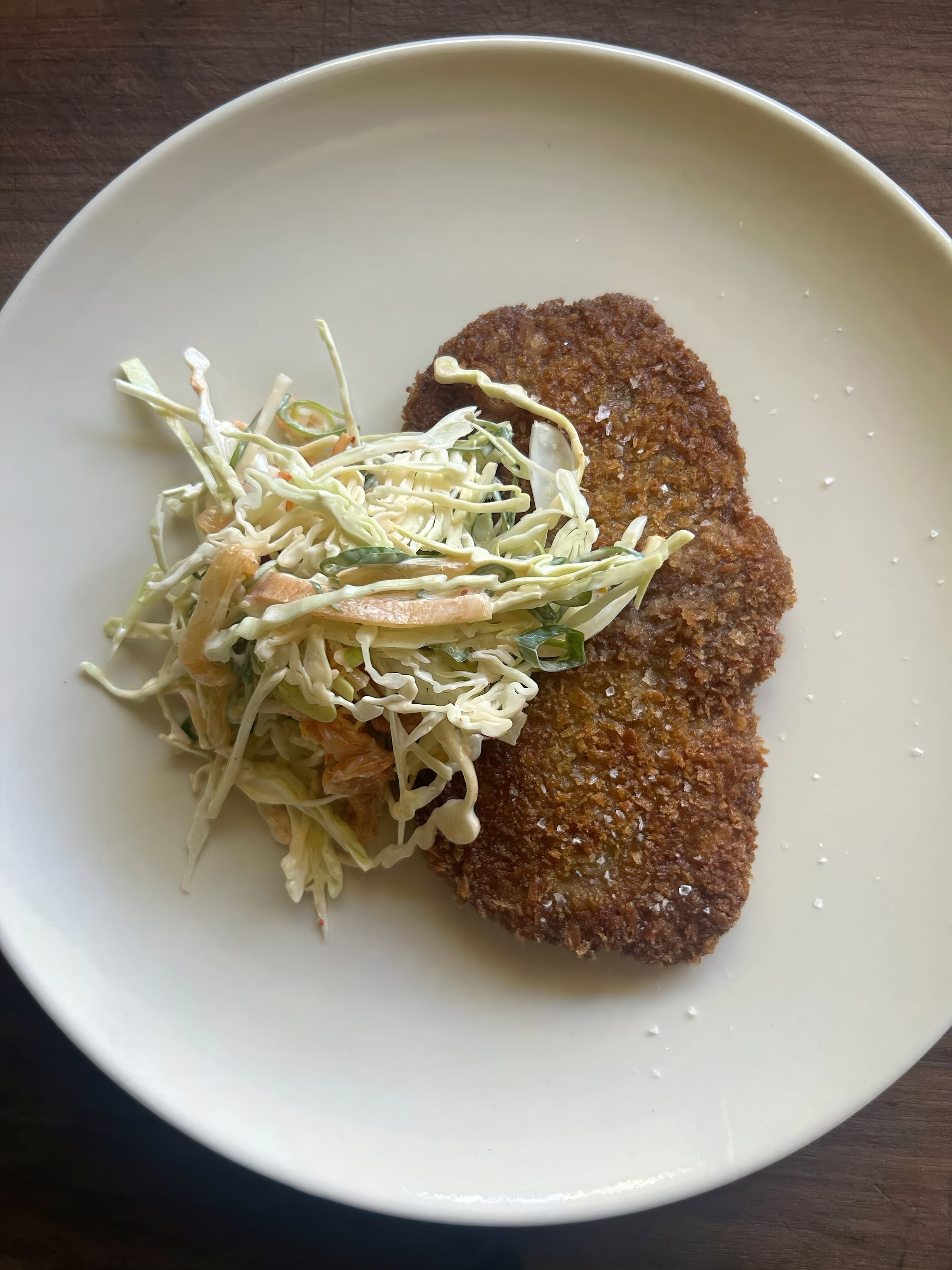 Venison schnitzel with kimchi coleslaw