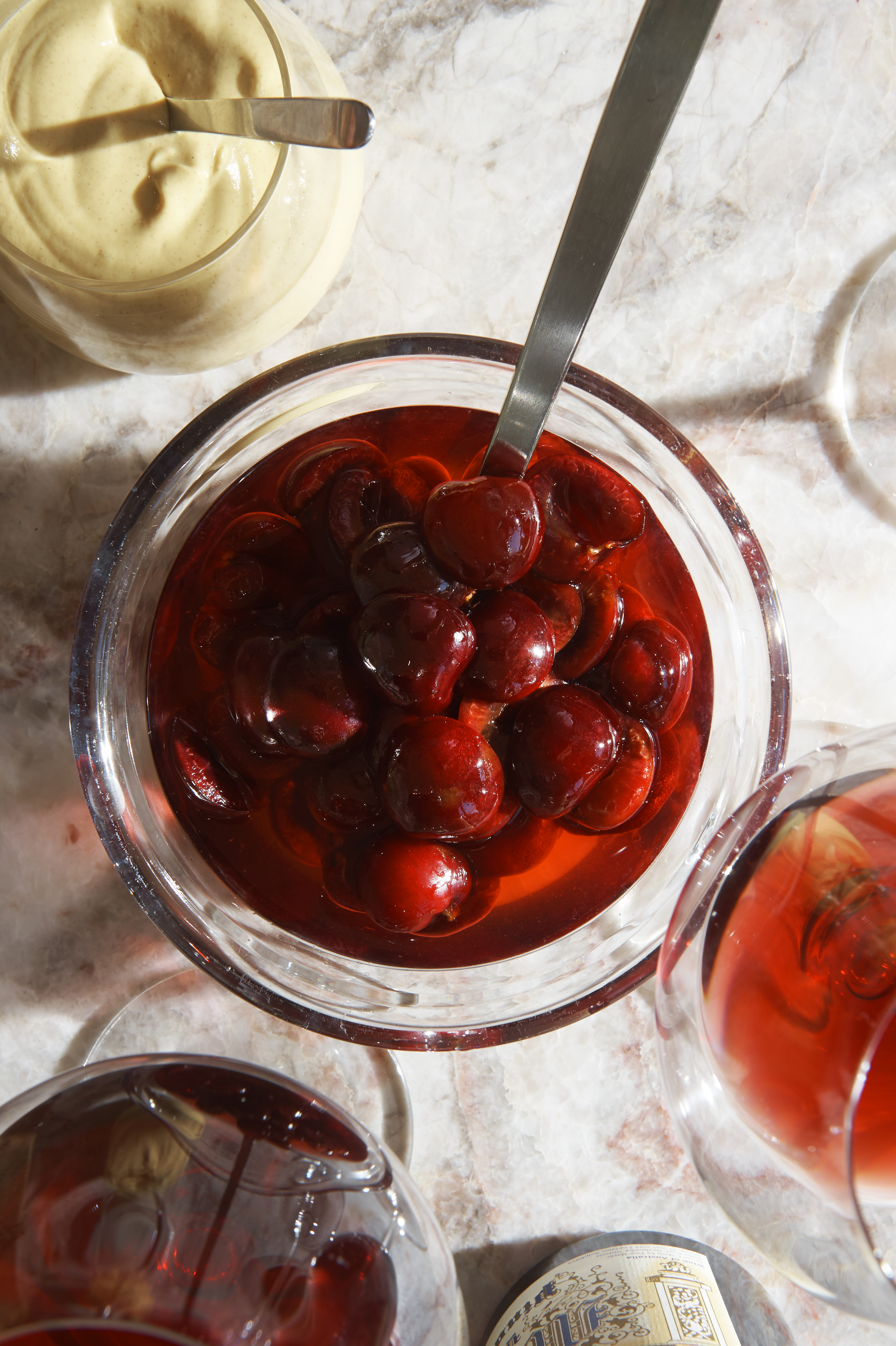 Glazed Christmas ham and pickled cherries
